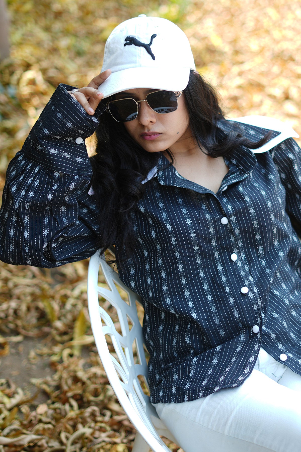 Black Kantha Work Cotton Shirt