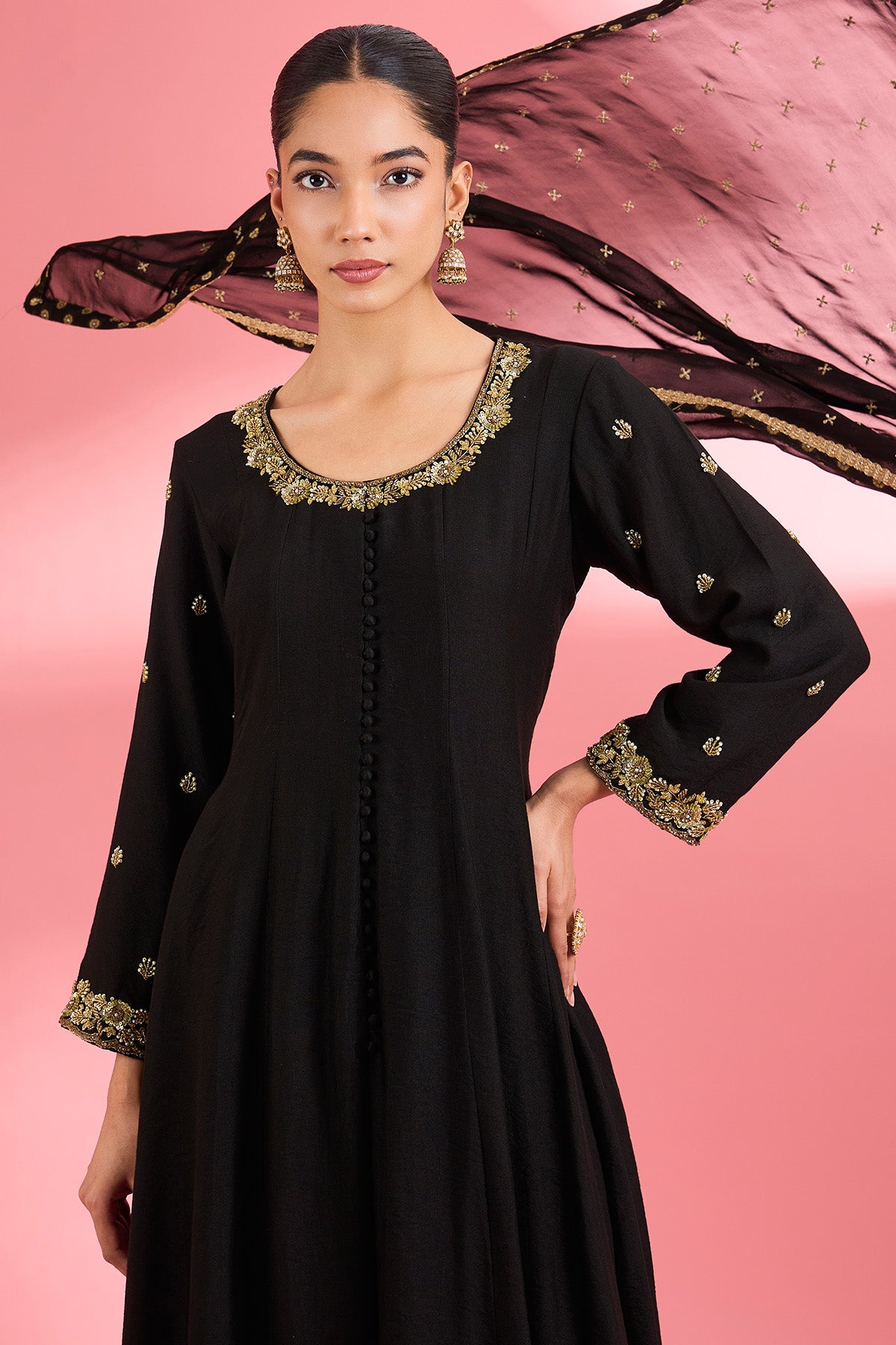 Black Katan Silk Sharara Set