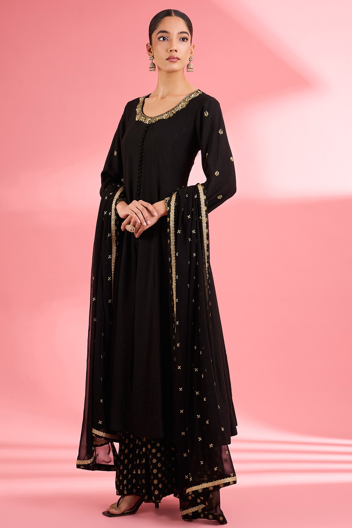 Black Katan Silk Sharara Set