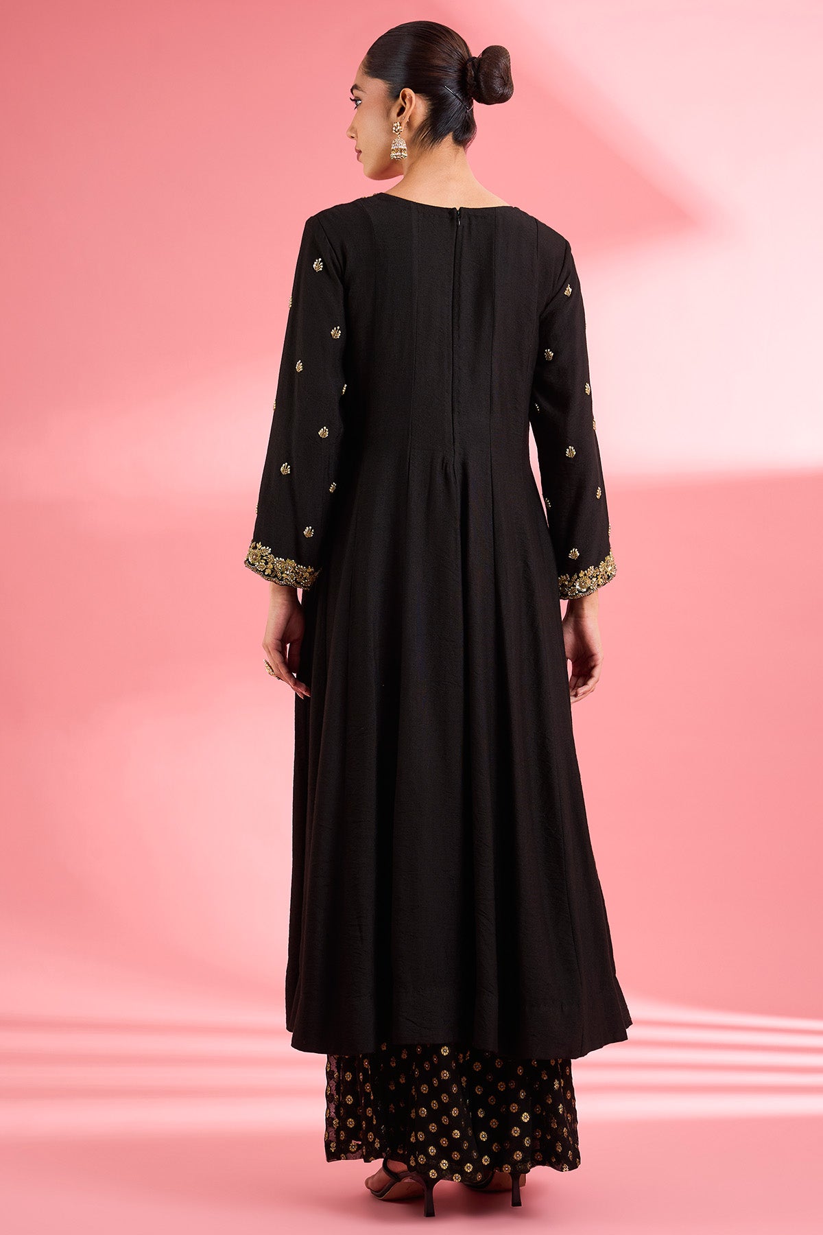 Black Katan Silk Sharara Set