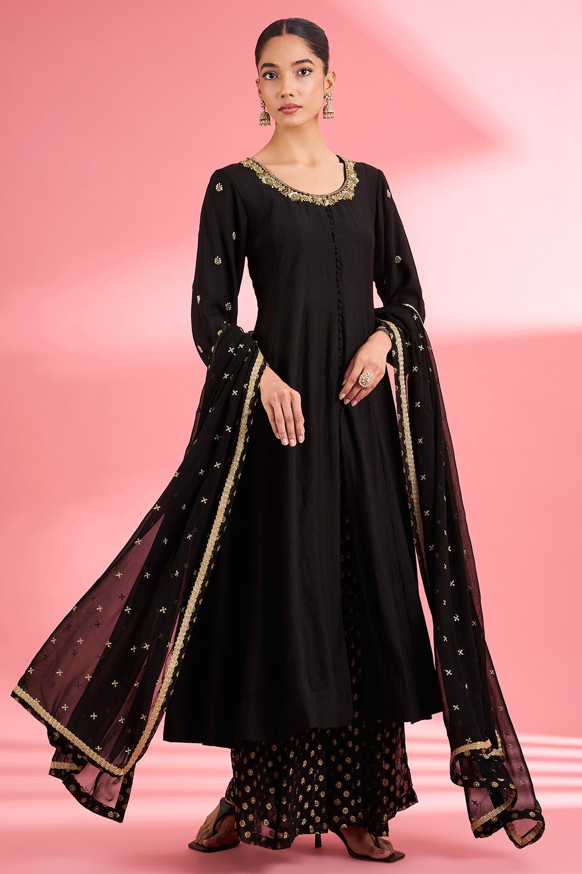 Buy Black Katan Silk Sharara Set for women by Milu Madan online available at scrollnshops
