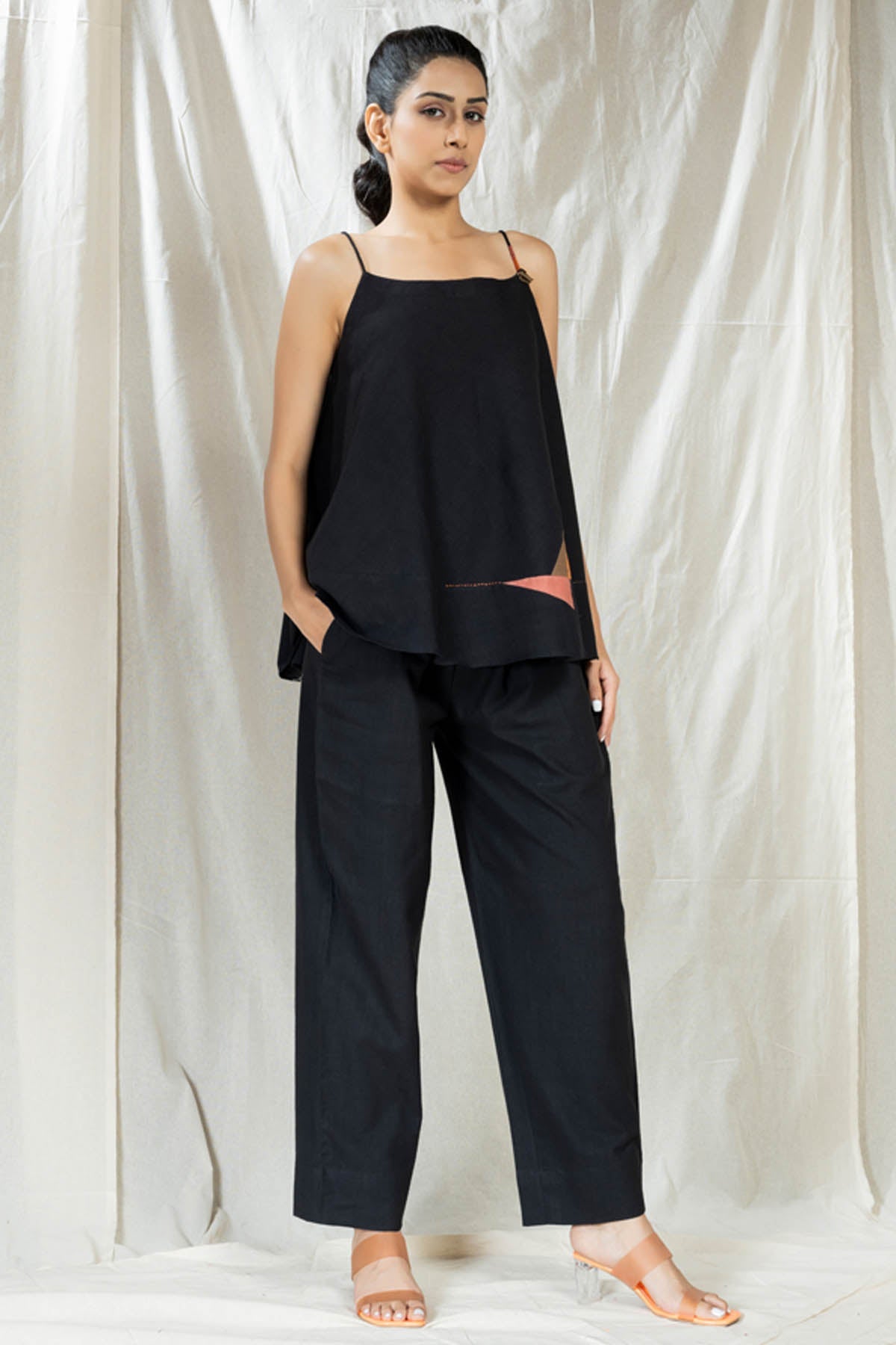 Black handwoven Cotton Applique Co-ord Set