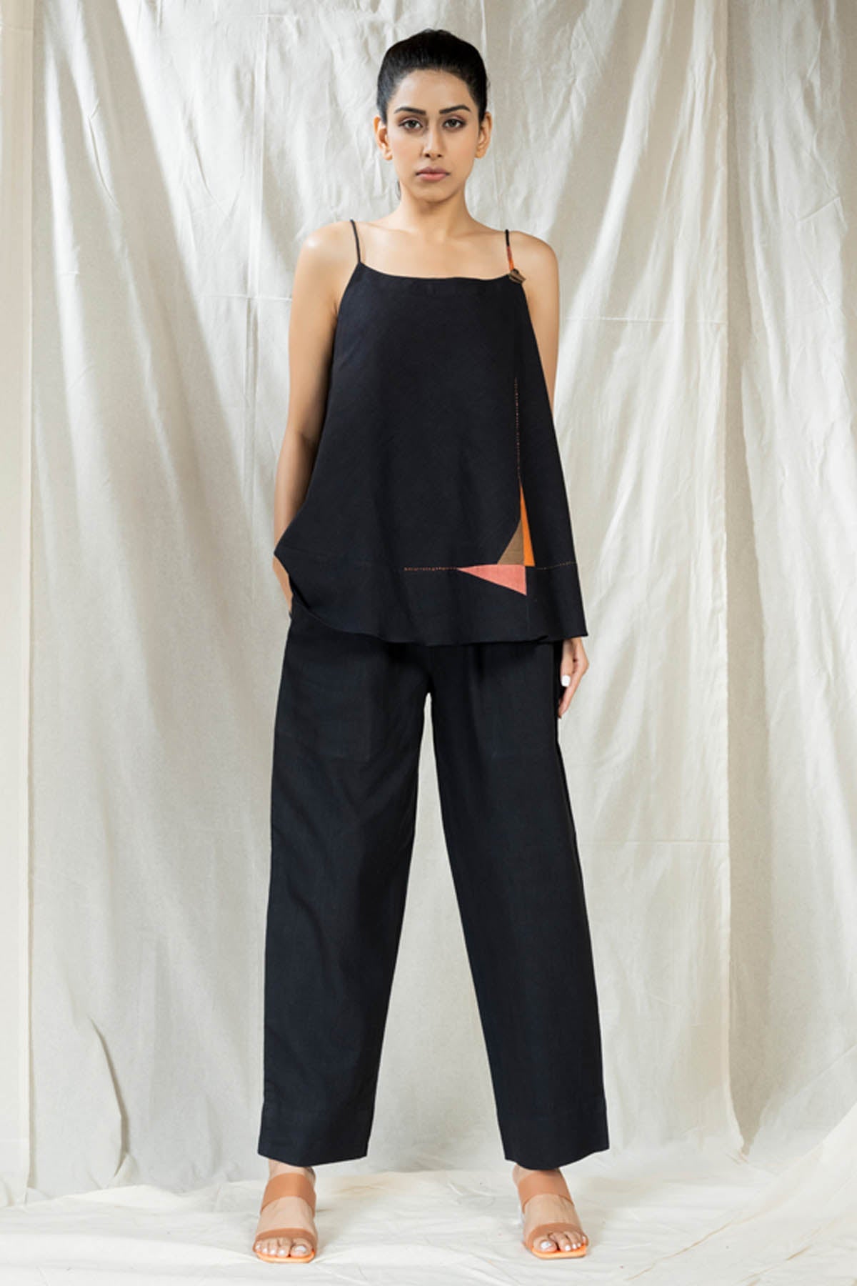 Black handwoven Cotton Applique Co-ord Set