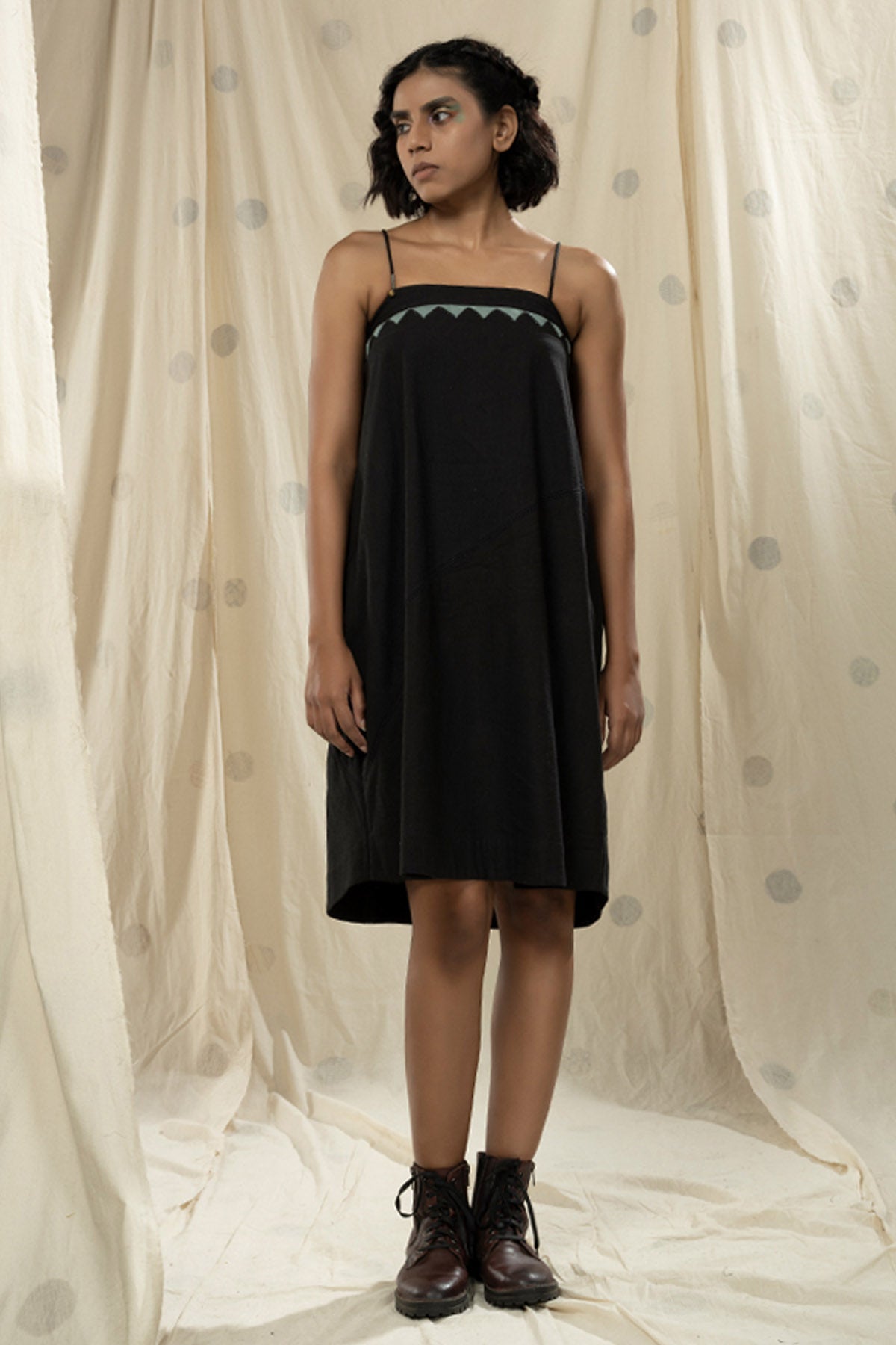 Buy Thread Game Black Khadi Sleeveless Dress For Women online at ScrollnShops