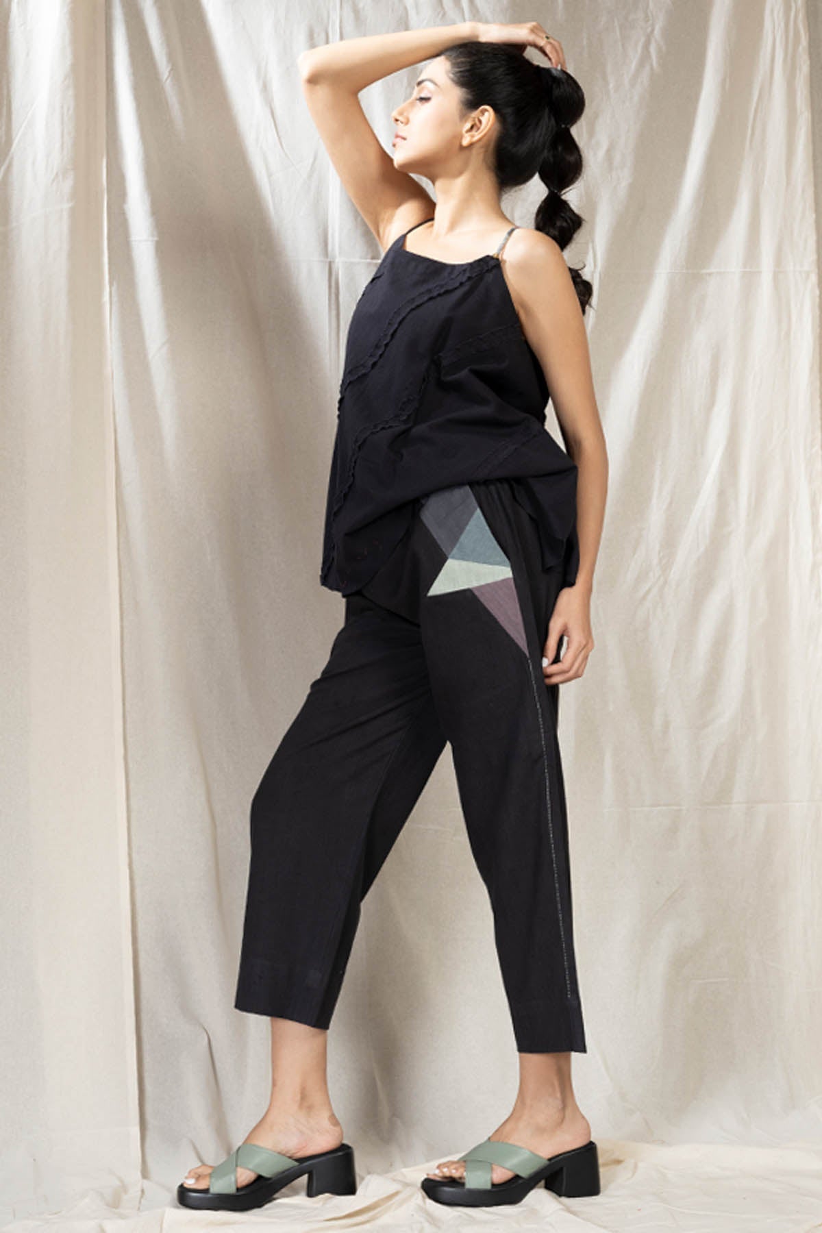 Black handwoven Cotton Spaghetti Co-ord Set