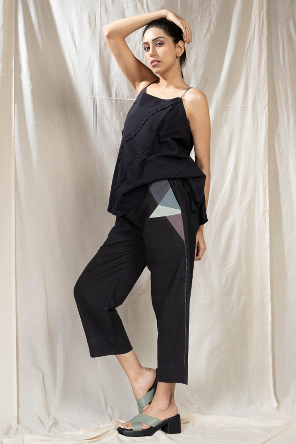 Black handwoven Cotton Spaghetti Co-ord Set