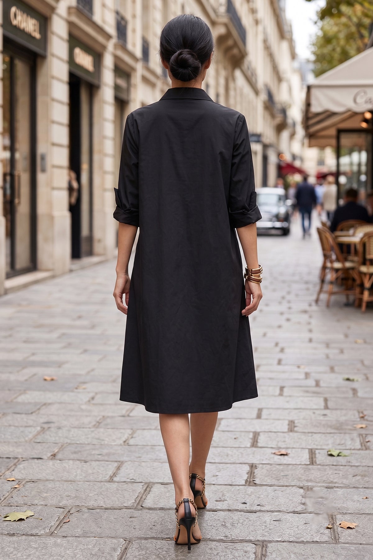 Black Knee Length Shirt Dress