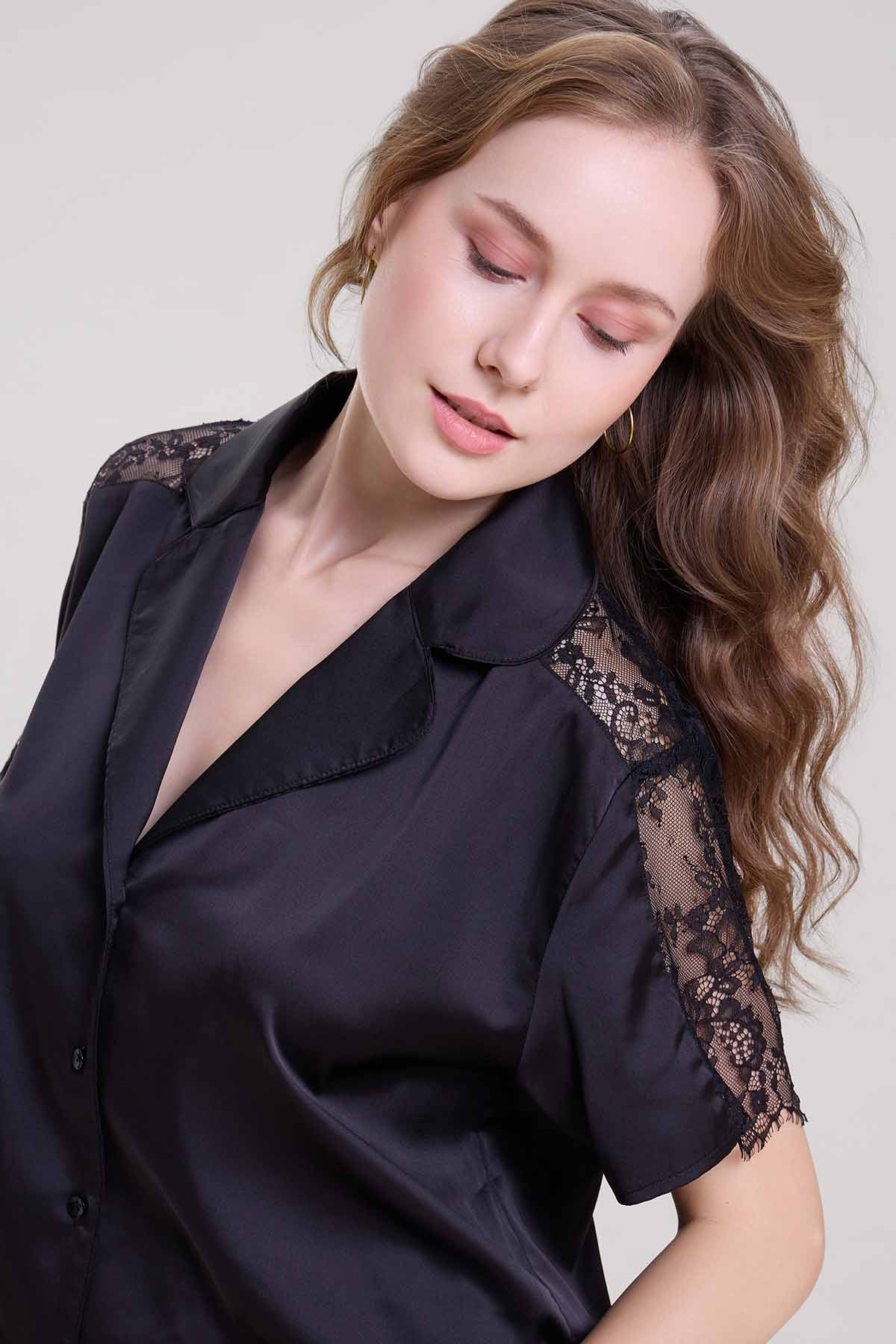 Black Lace Detail Shirt & Pants