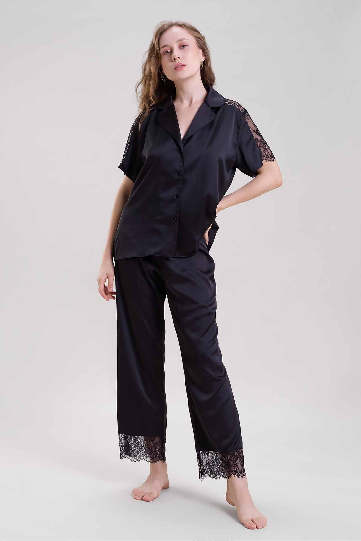 Buy Black Lace Detail Shirt & Pants by Mysthelle for women online at ScrollnShops