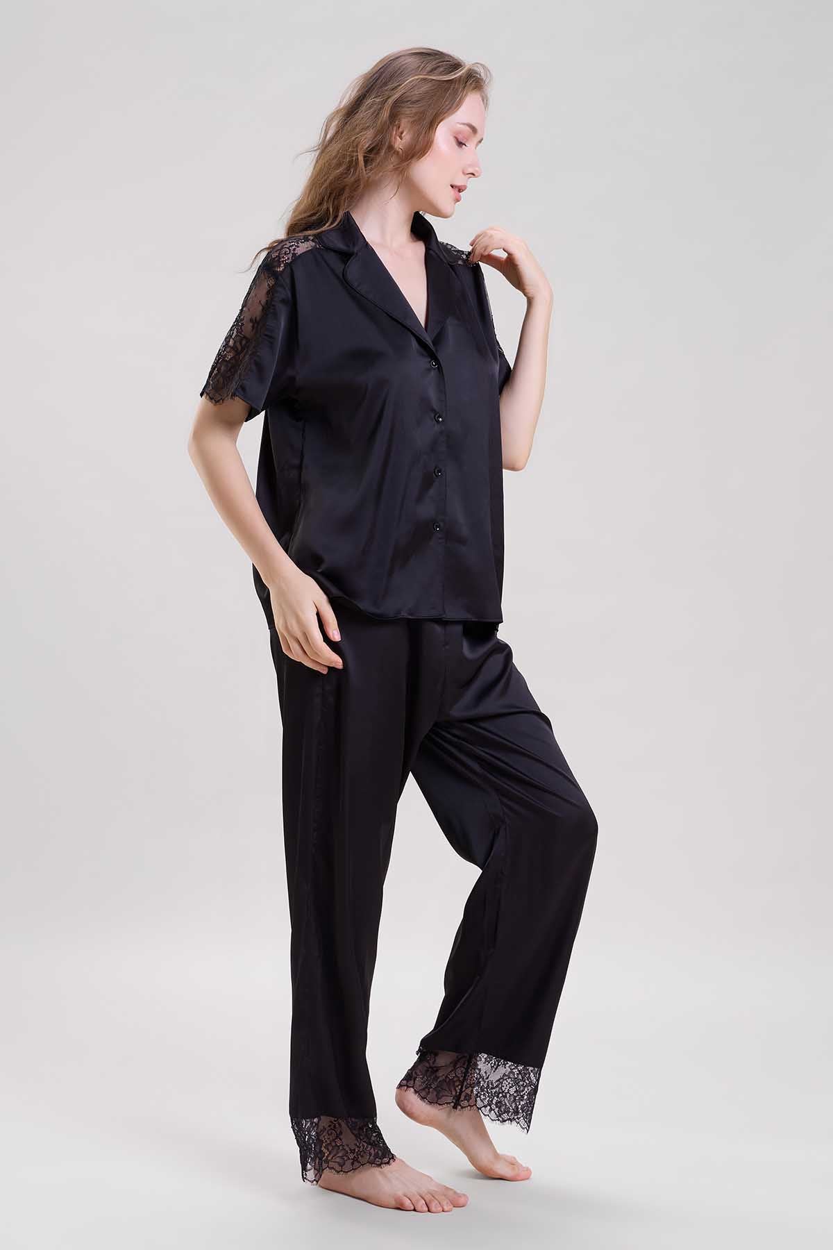 Black Lace Detail Shirt & Pants