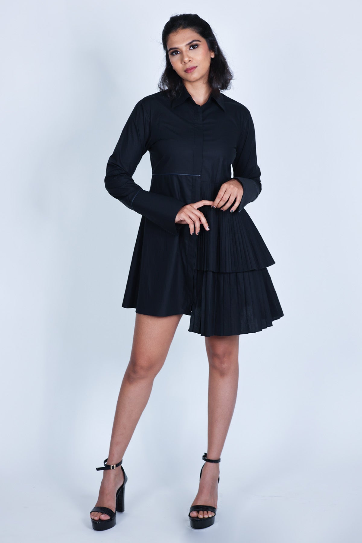 Buy Arya Giri Black Layered Mini Shirt Dress