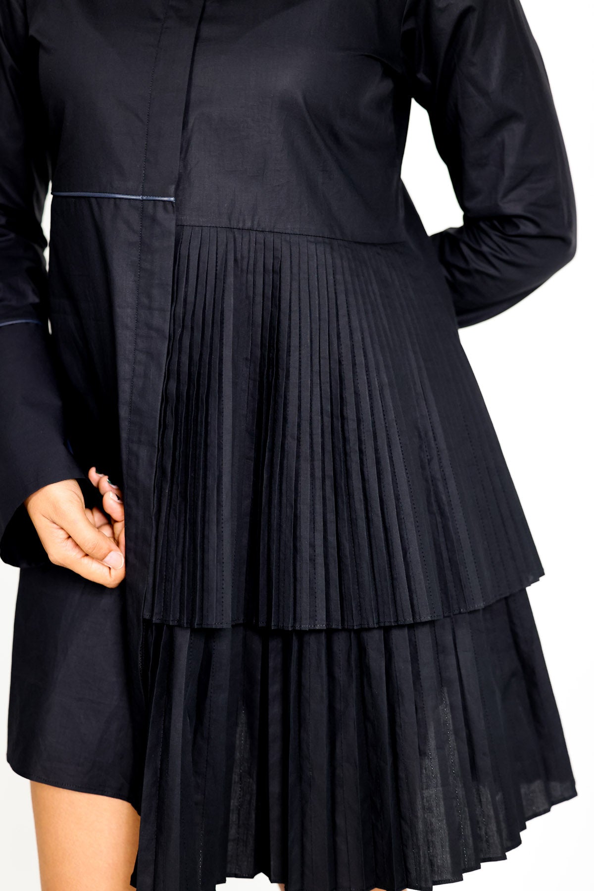 Black Layered Mini Shirt Dress