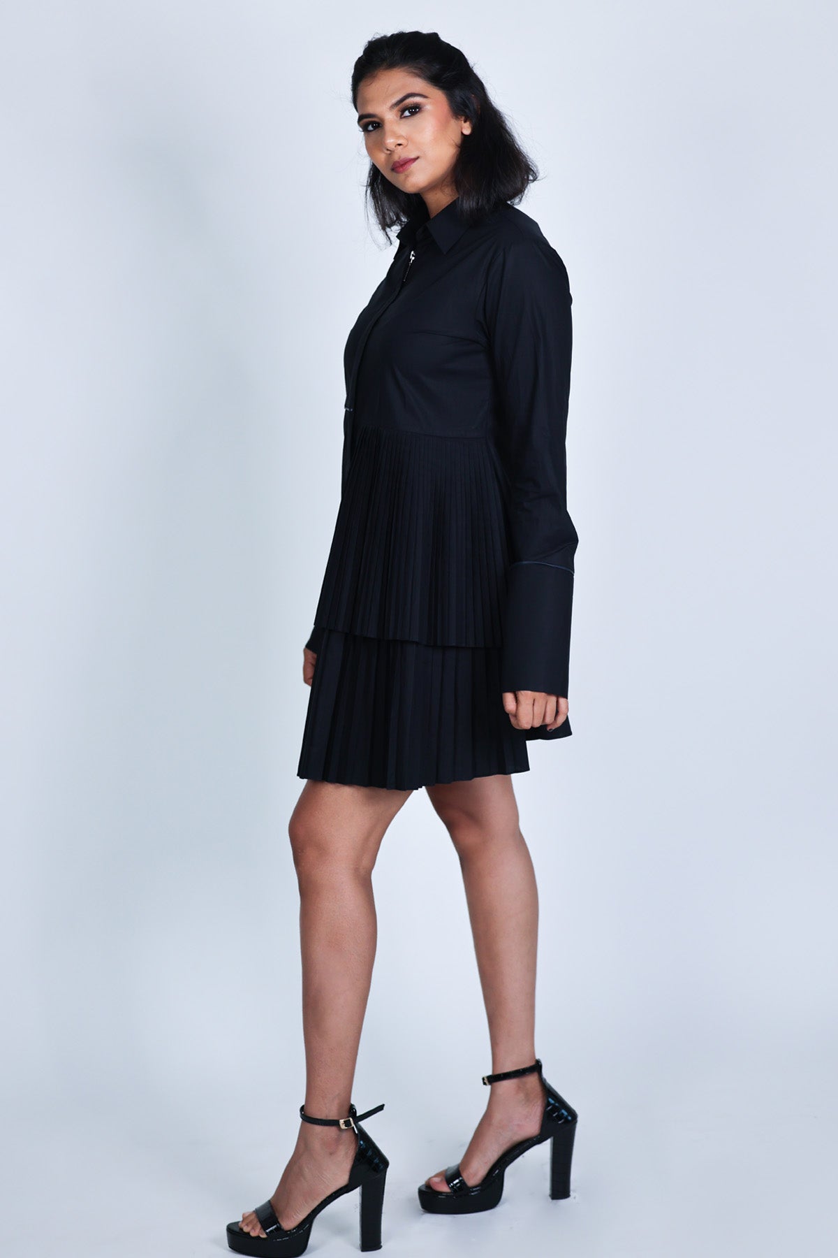 Black Layered Mini Shirt Dress