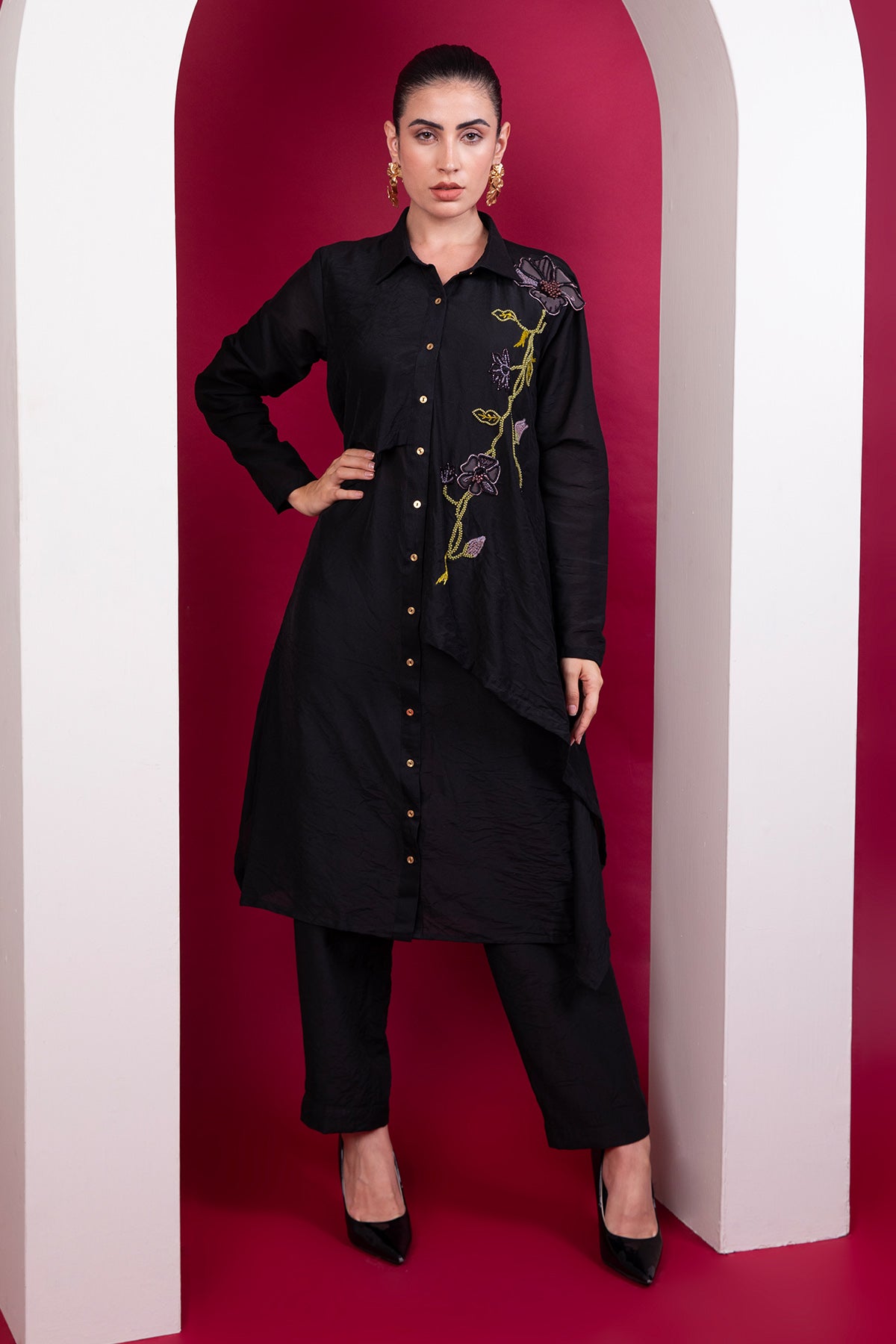 Black Layered Shirt & Trousers