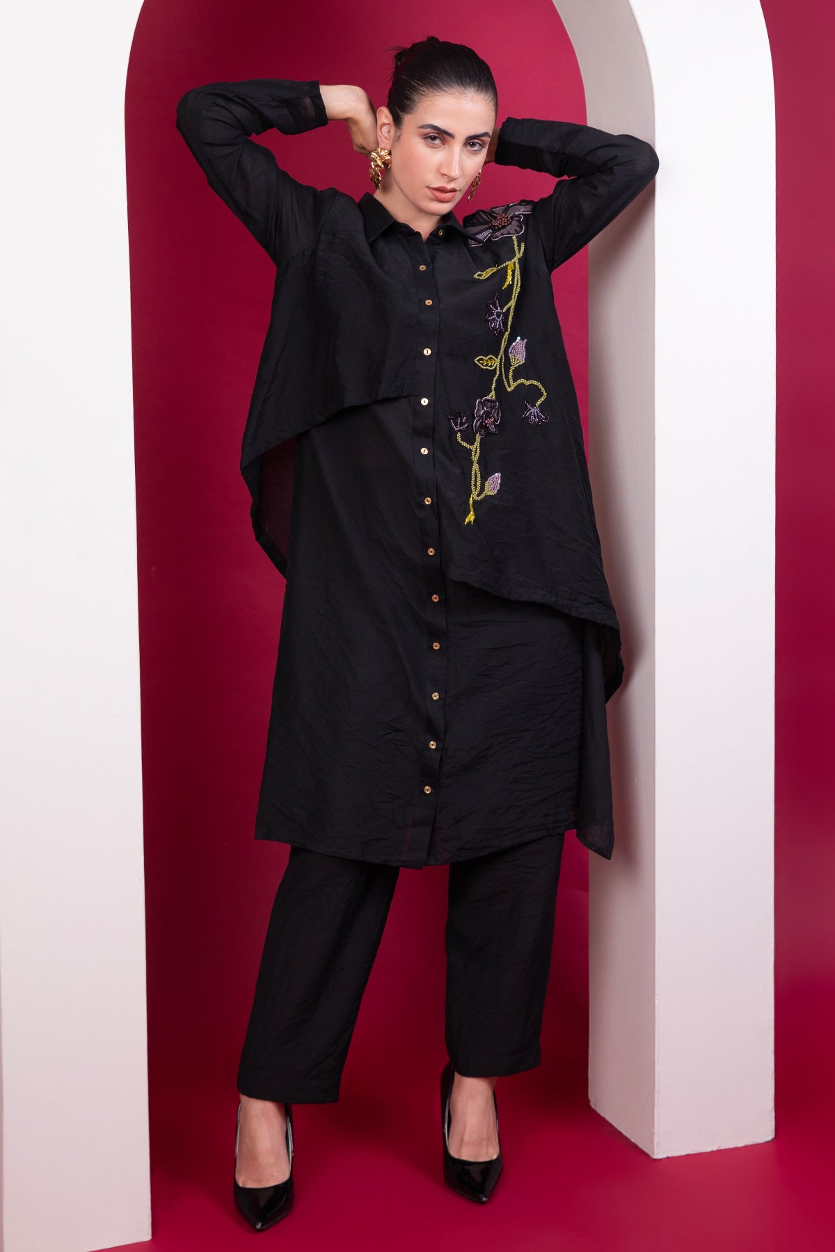 Black Layered Shirt & Trousers