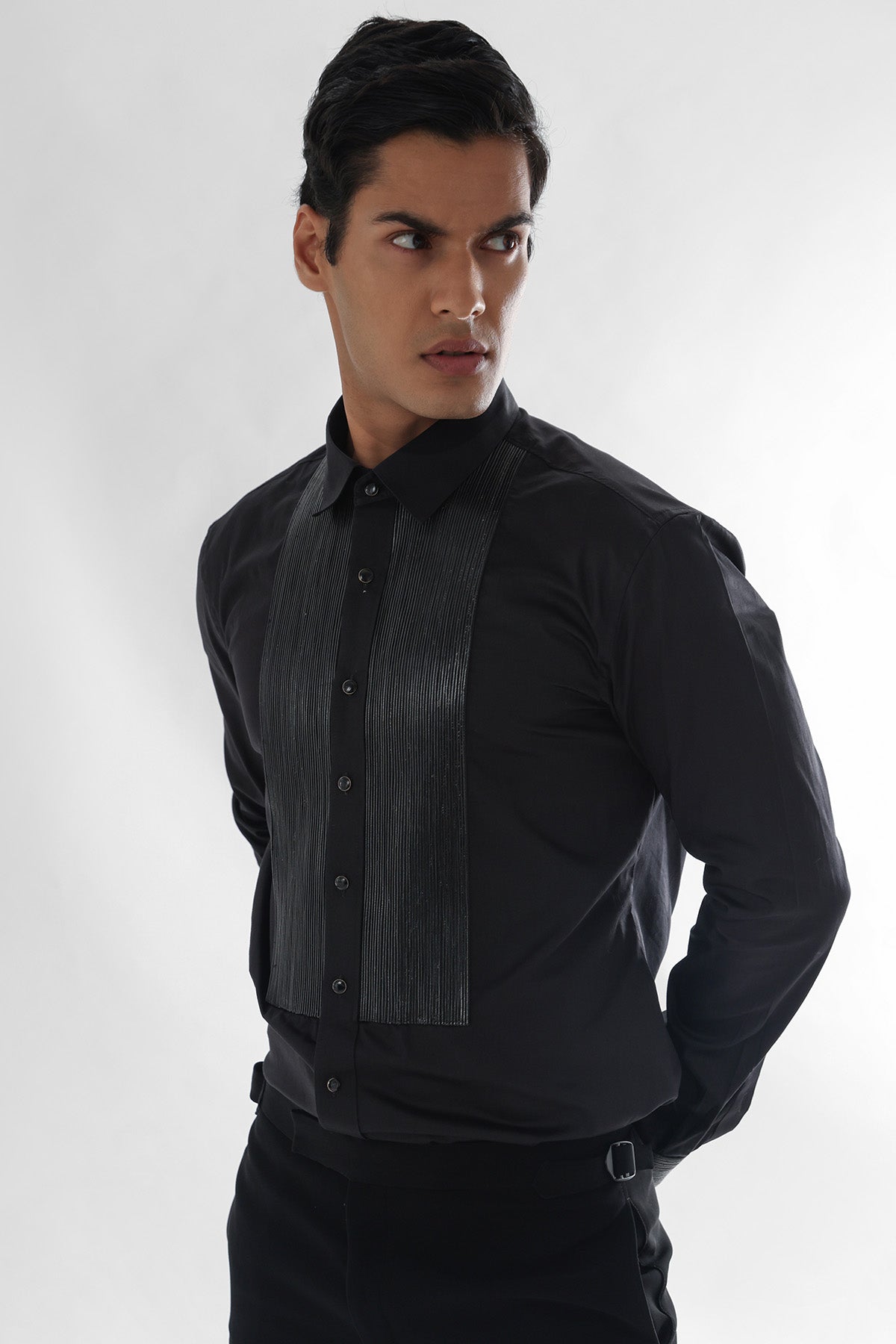 Buy Black Leather Cord Detail Shirt for men by Paarsh Atelier online available at scrollnshops