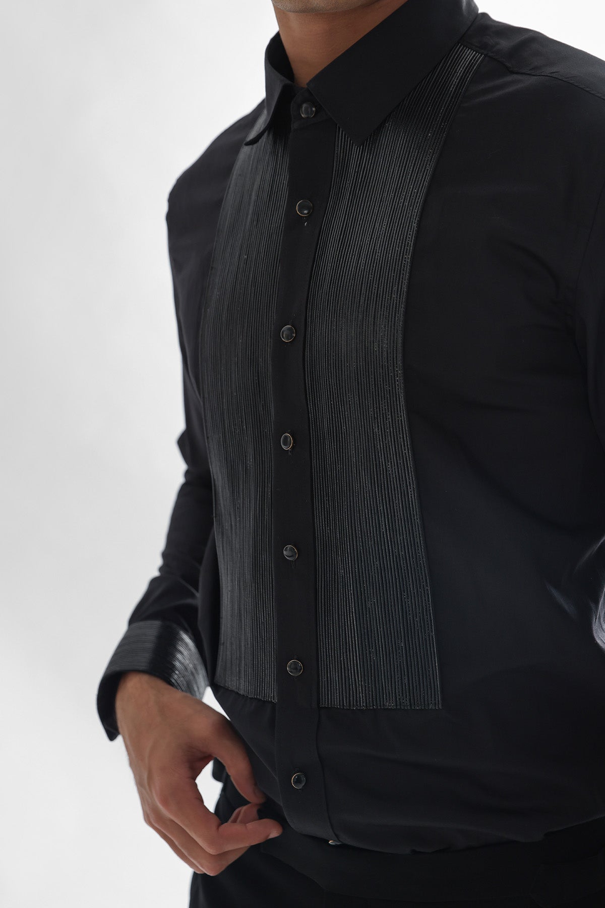 Black Leather Cord Detail Shirt