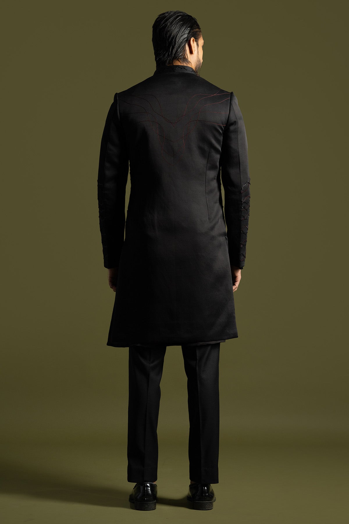 Black Linear Shaded Achkan Set