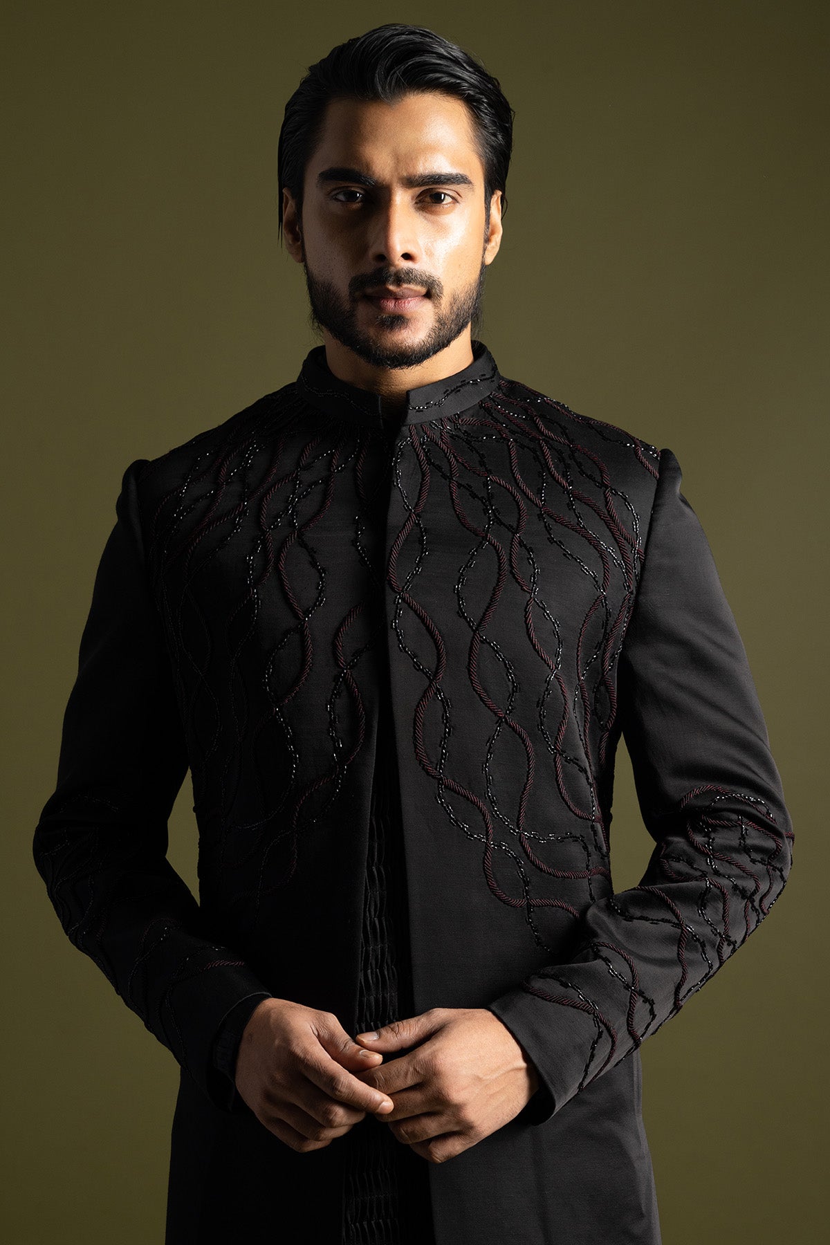 Black Linear Shaded Achkan Set