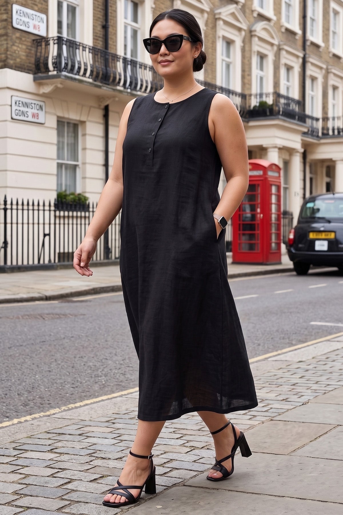 Buy Black Linen Blend Midi Dress for women by Sneha B online available at scrollnshops