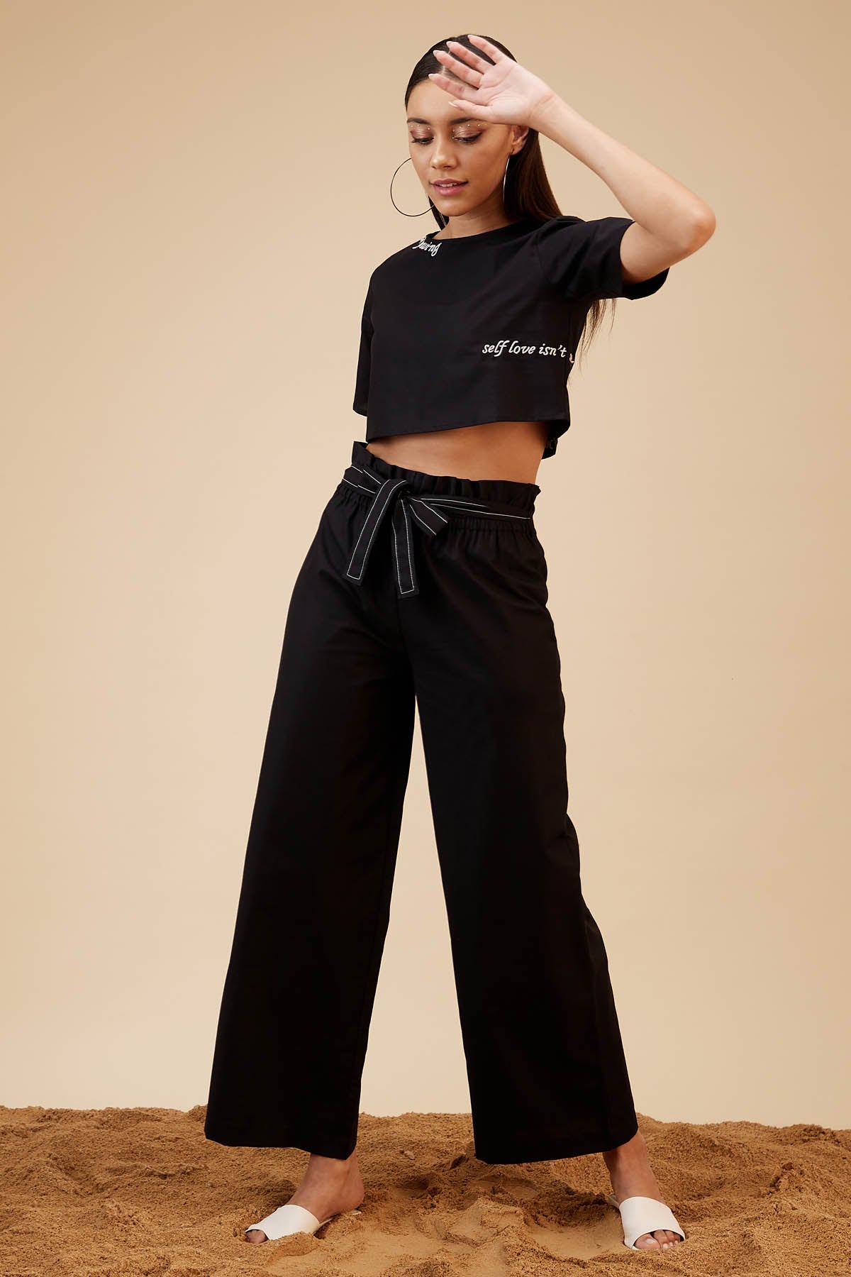 Buy Black Linen Crop Top & Pants Online