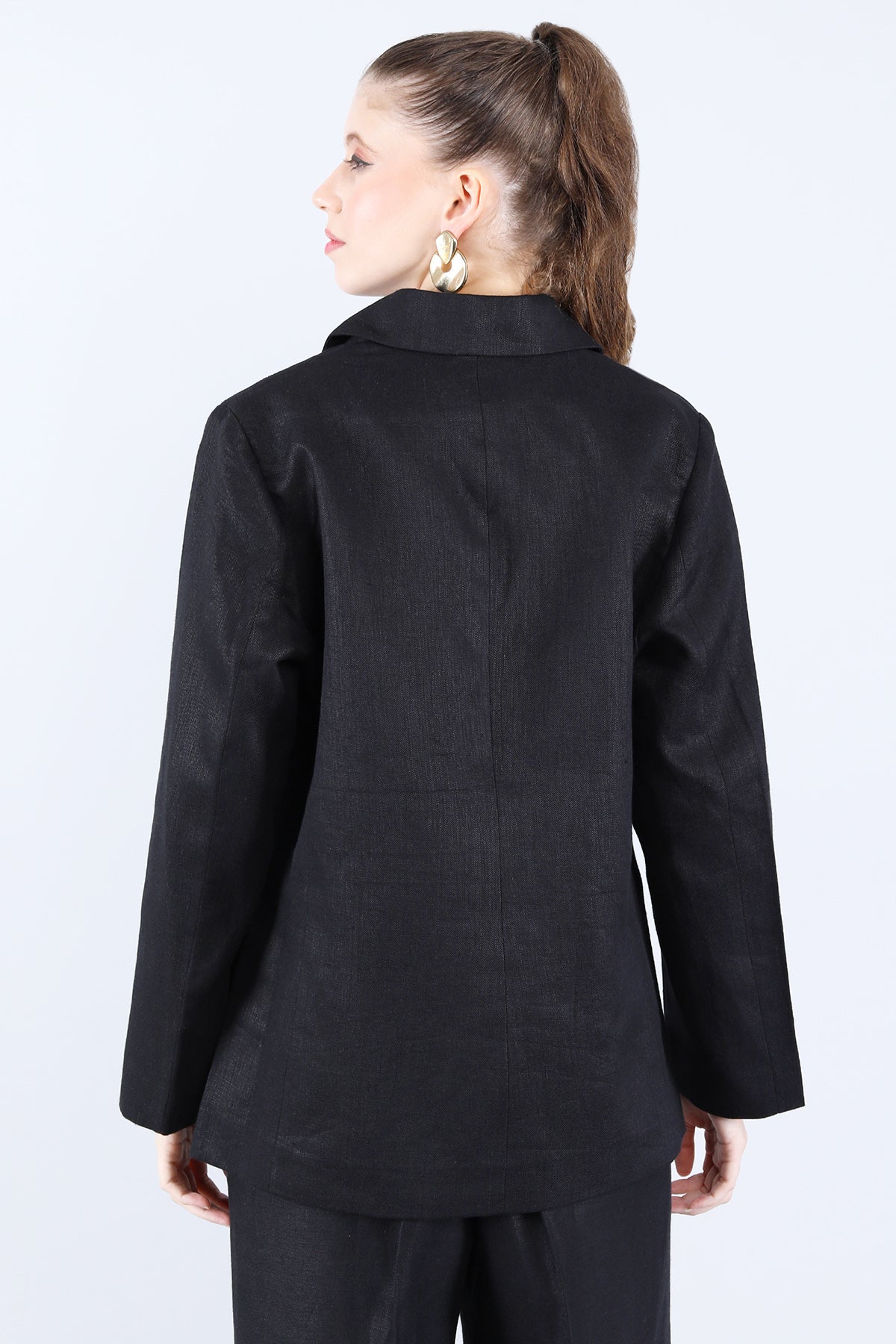 Black Linen Embroidered Blazer