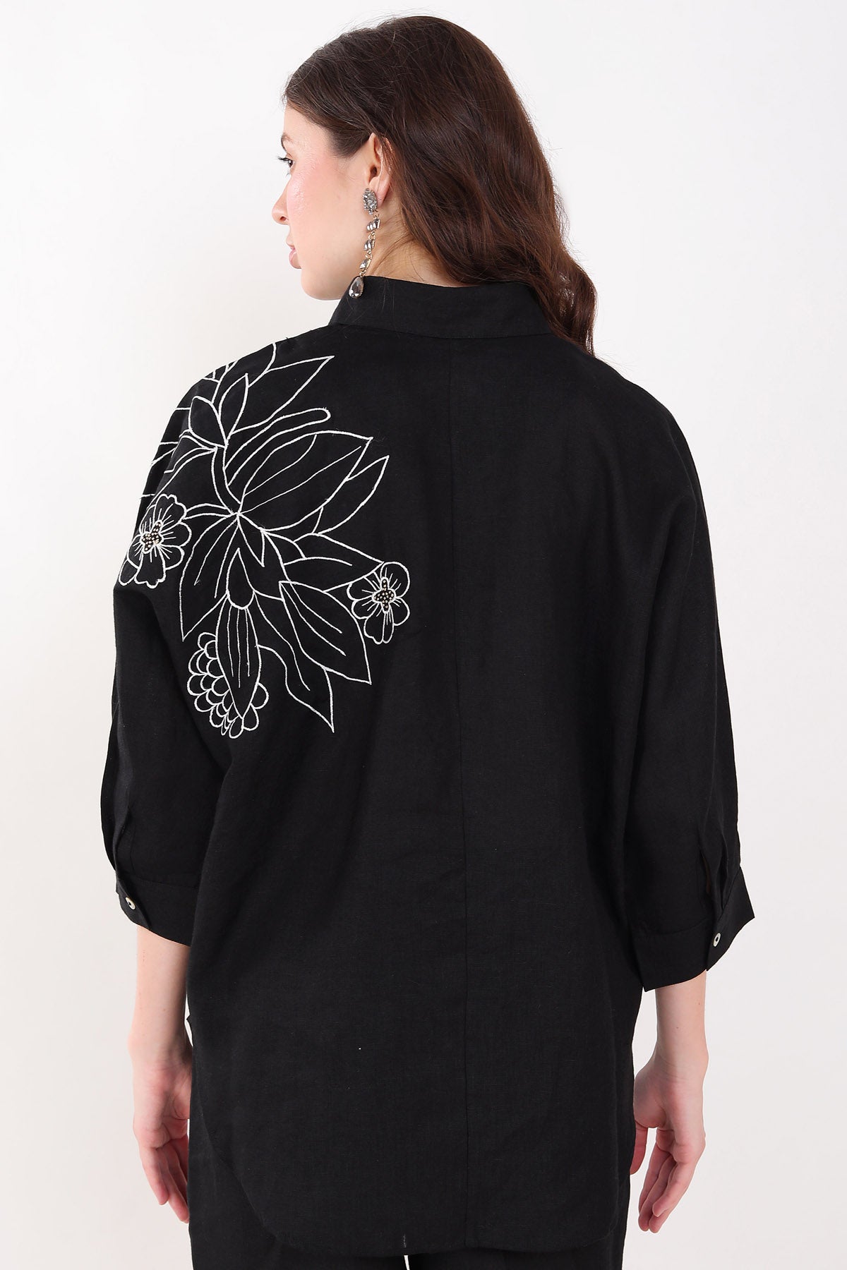 Black Linen Embroidered Shirt