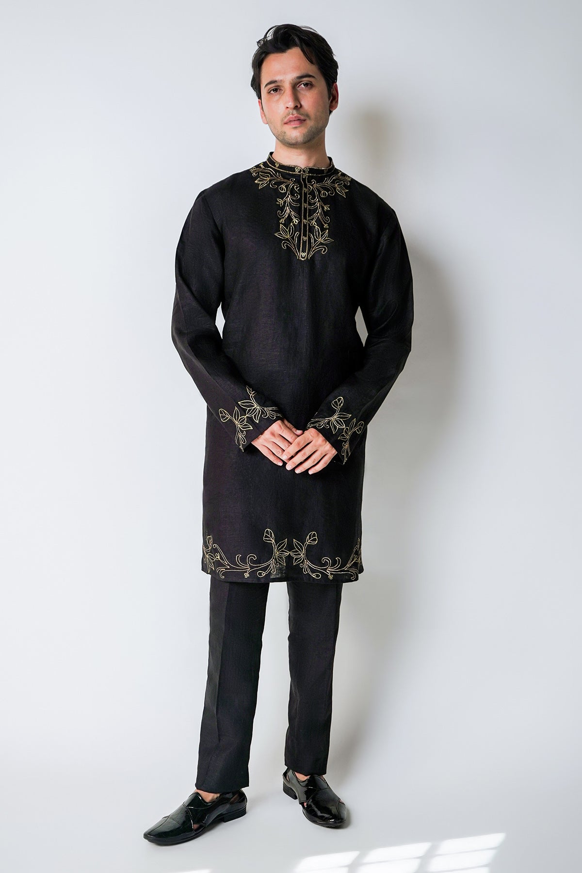 Black Linen Handwork Kurta Set