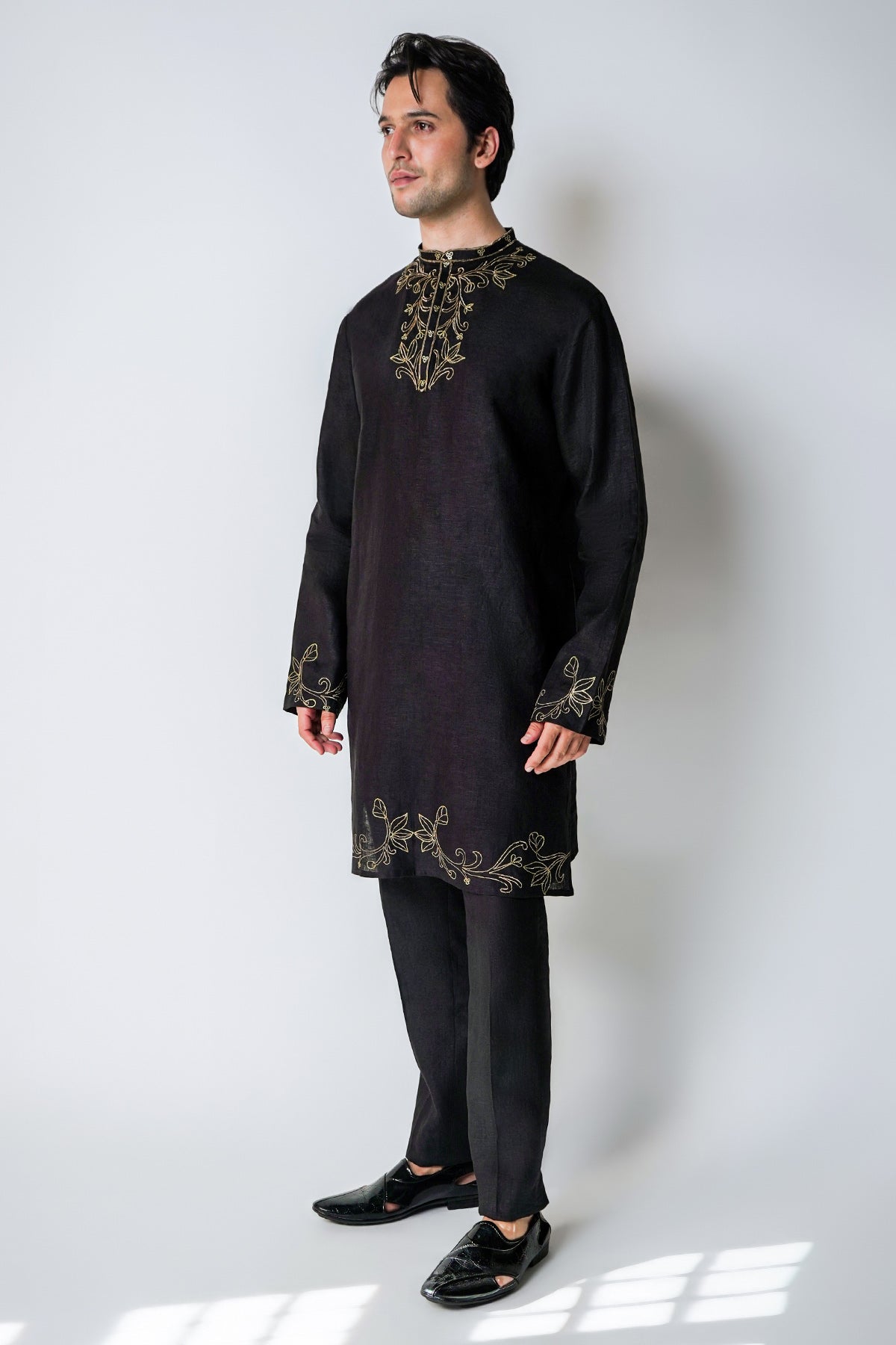 Black Linen Handwork Kurta Set