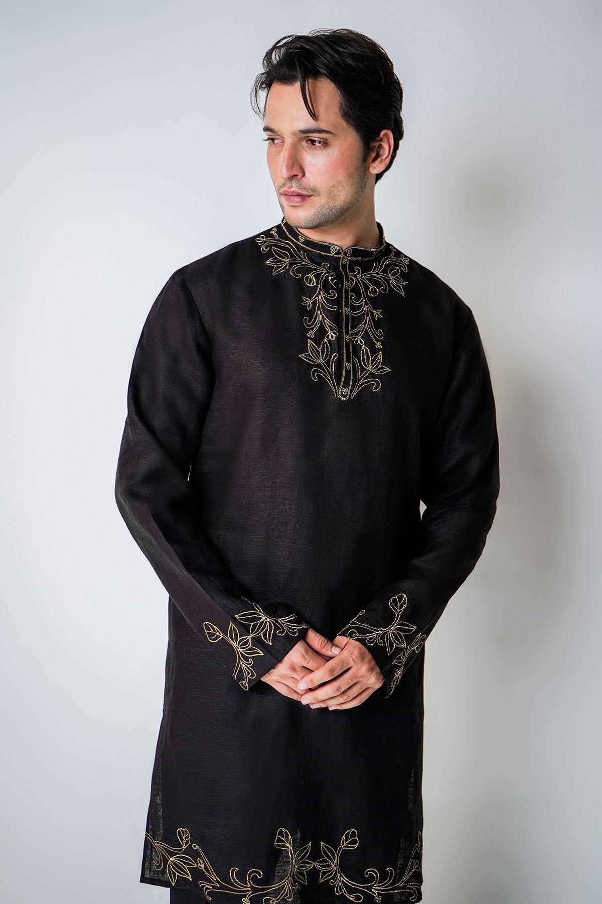 Black Linen Handwork Kurta Set