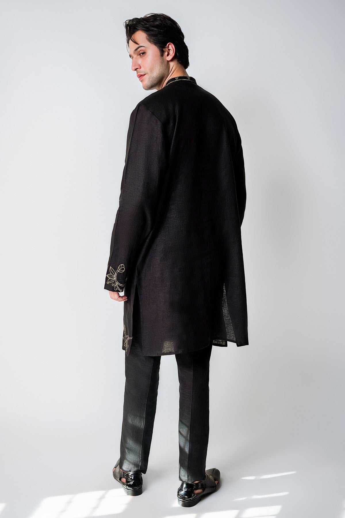 Black Linen Handwork Kurta Set