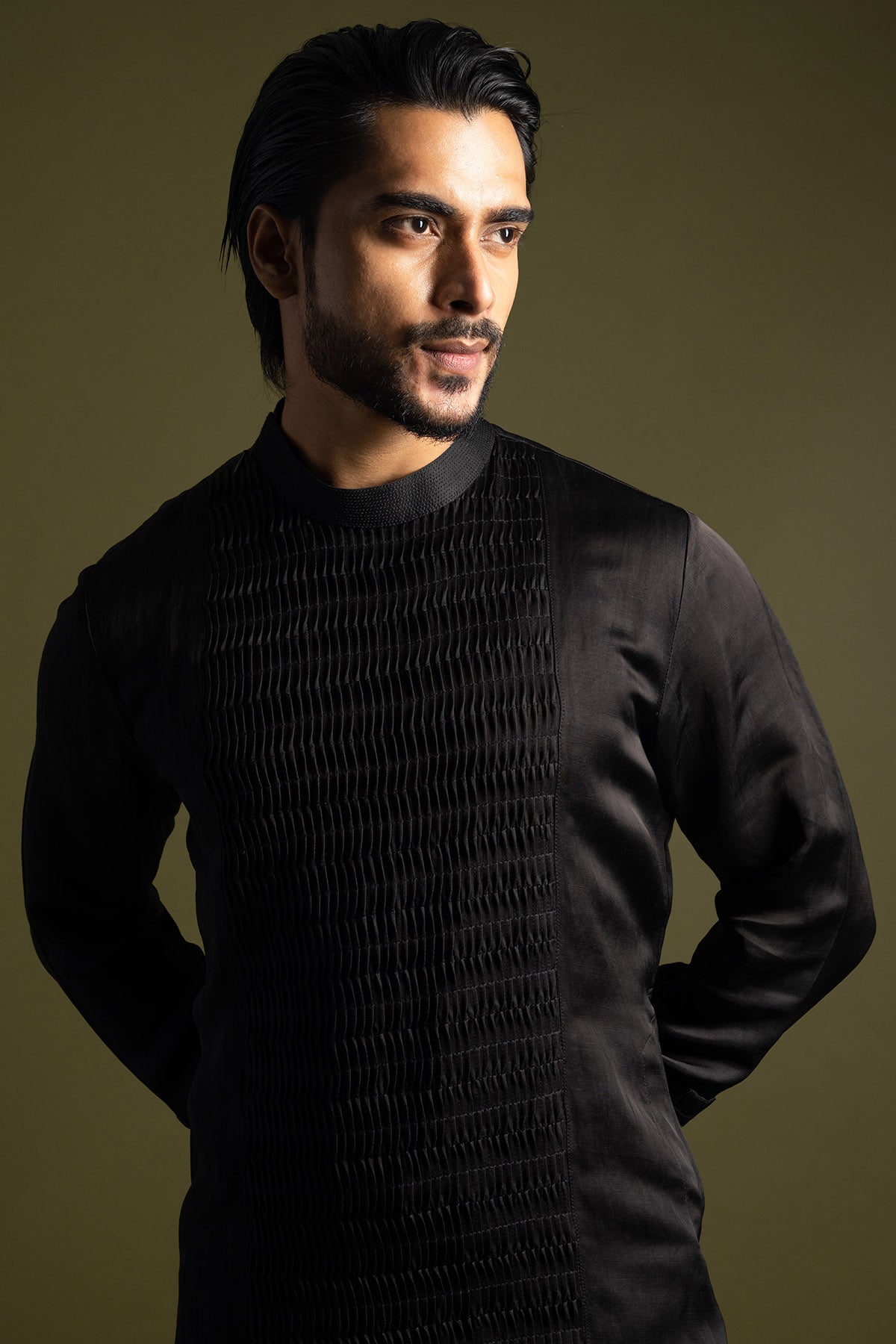 Black Linen Satin Kurta & Pants