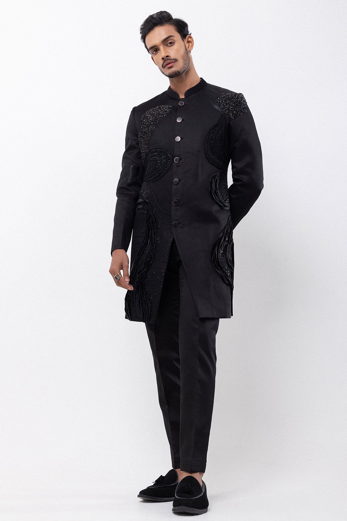 Black Linen Satin Sequin Jacket