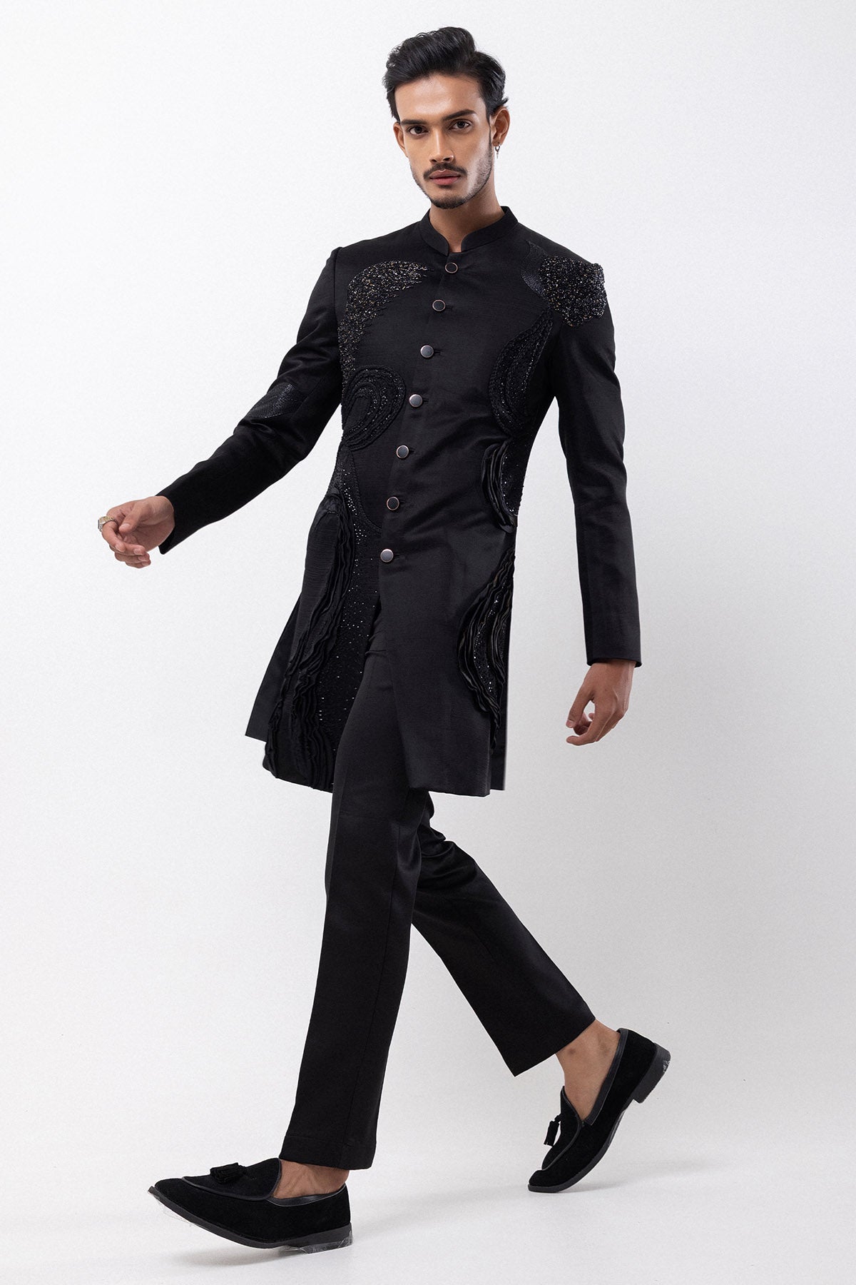 Black Linen Satin Sequin Jacket