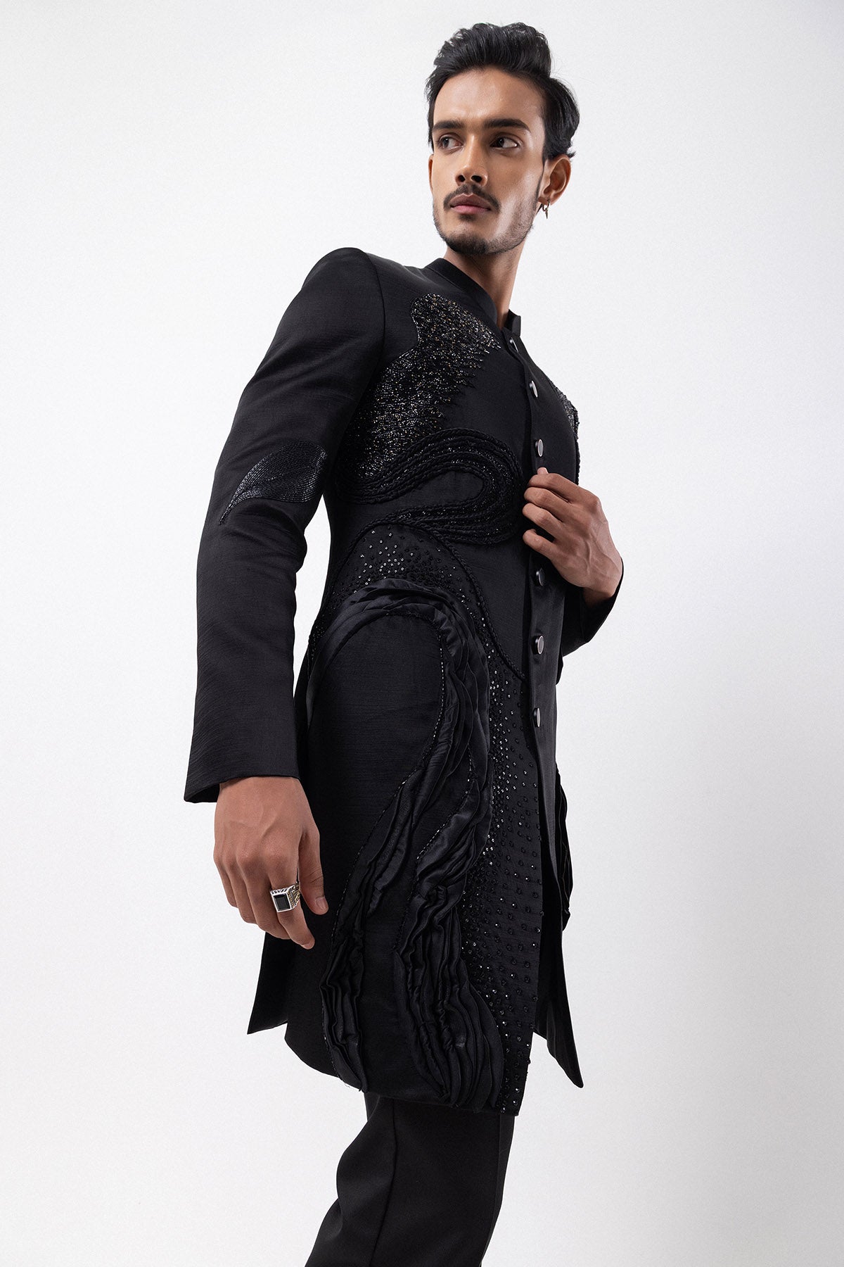 Black Linen Satin Sequin Jacket