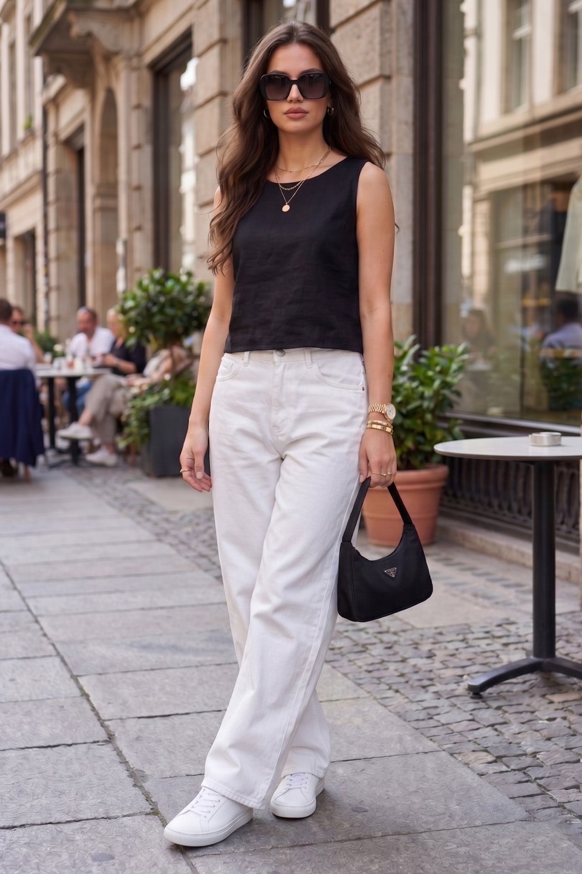 Black Linen Sleeveless Crop Top