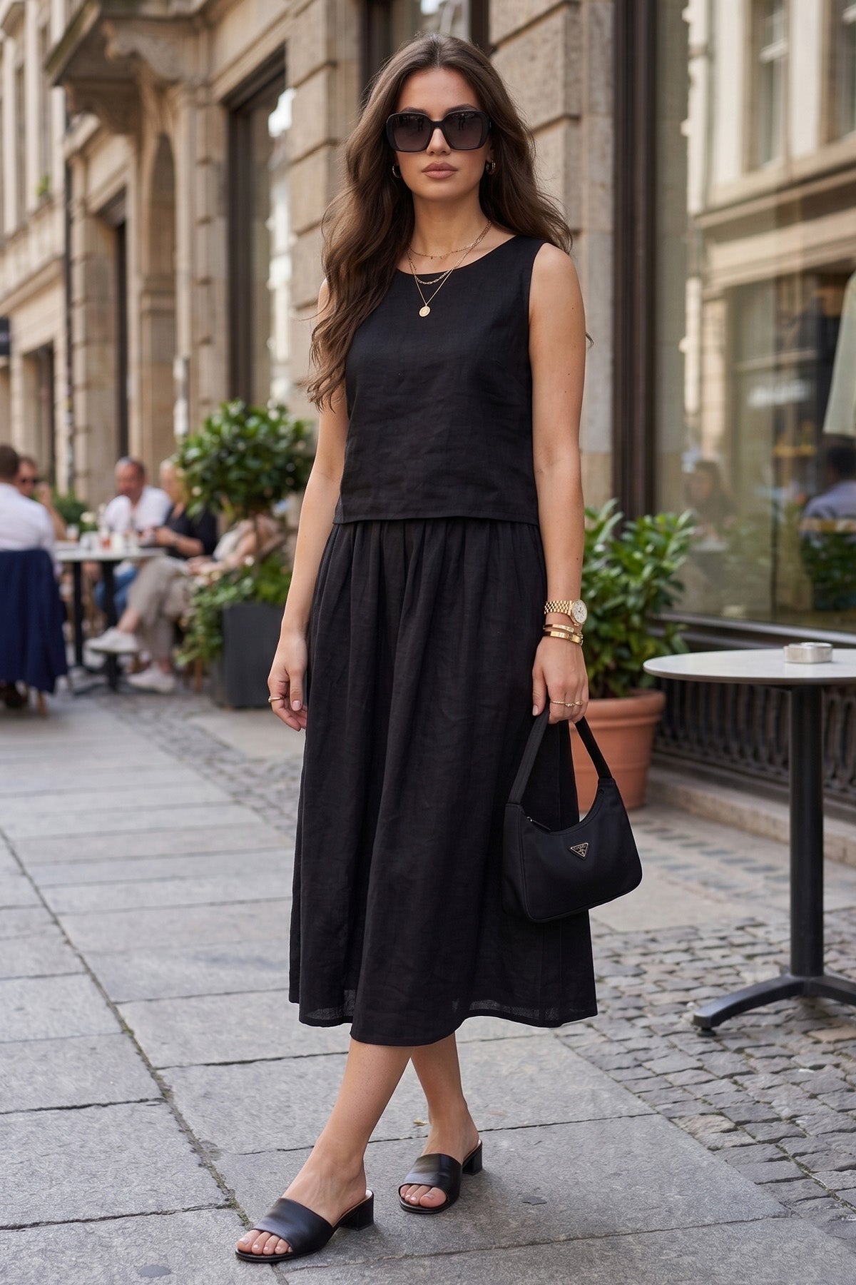 Black Linen Sleeveless Crop Top