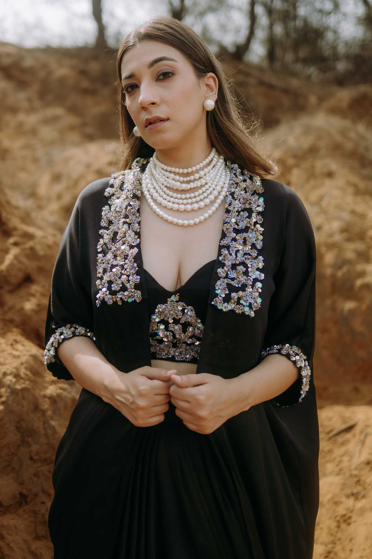 Black Long Jacket & Skirt Set