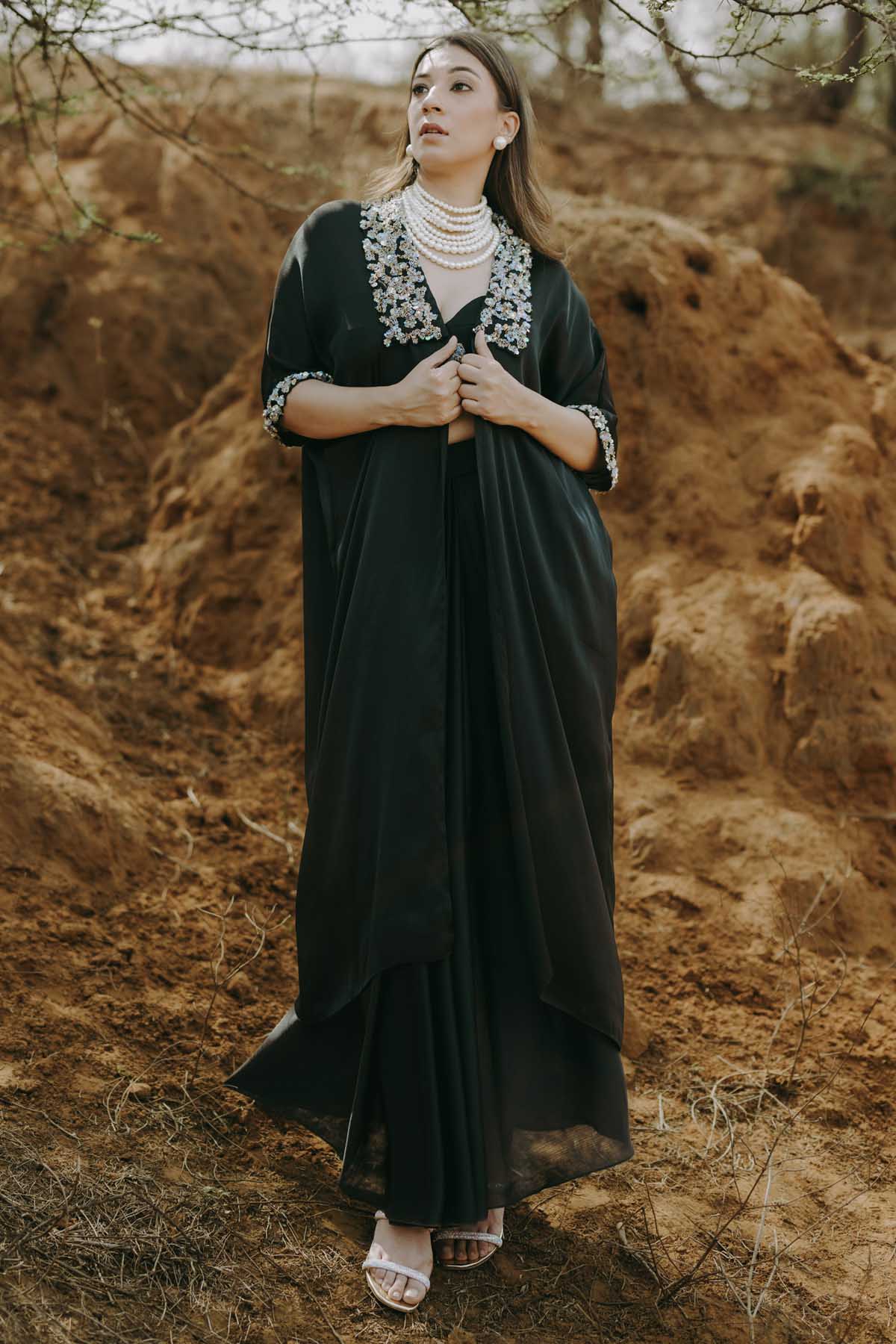 Black Long Jacket & Skirt Set