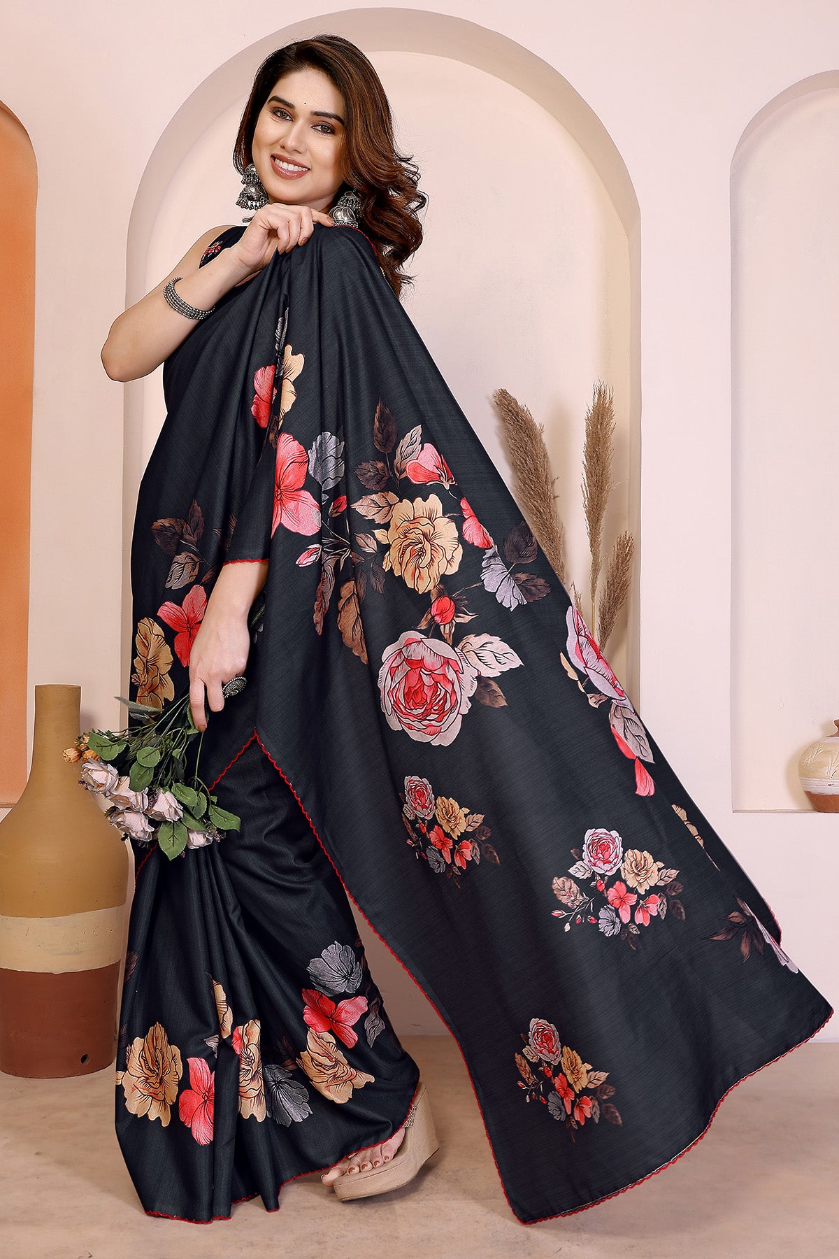 Black Manipuri Digital Saree