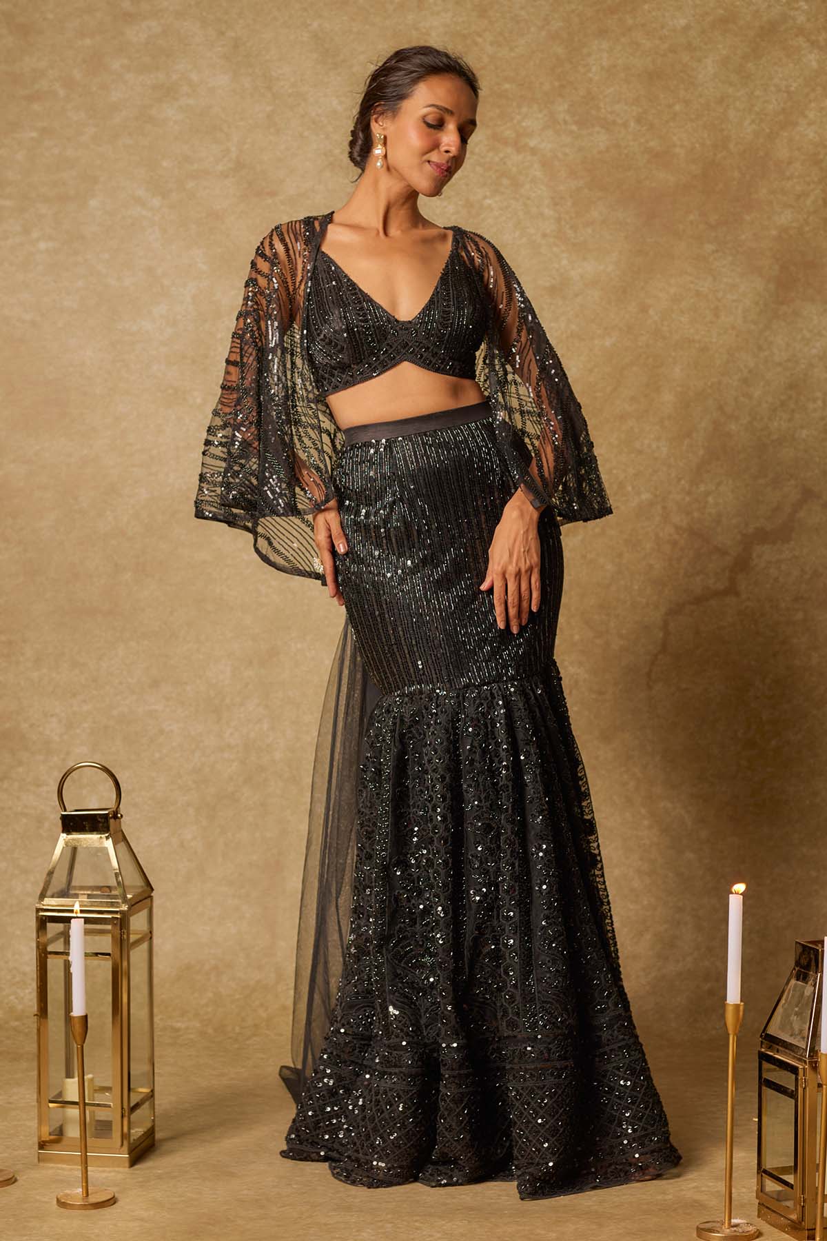 Black Mermaid Skirt Set & Cape