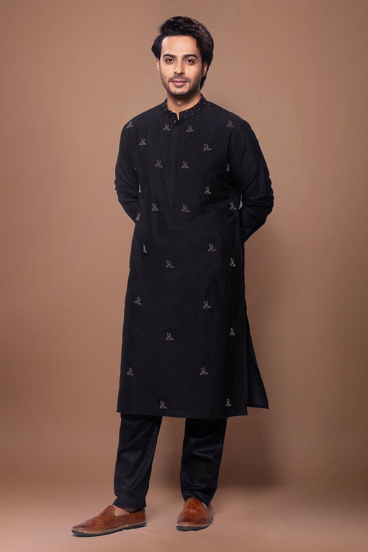 Buy Black Metal Pearls Kurta & Pant for men by Priyanka Haralalka online available at scrollnshops