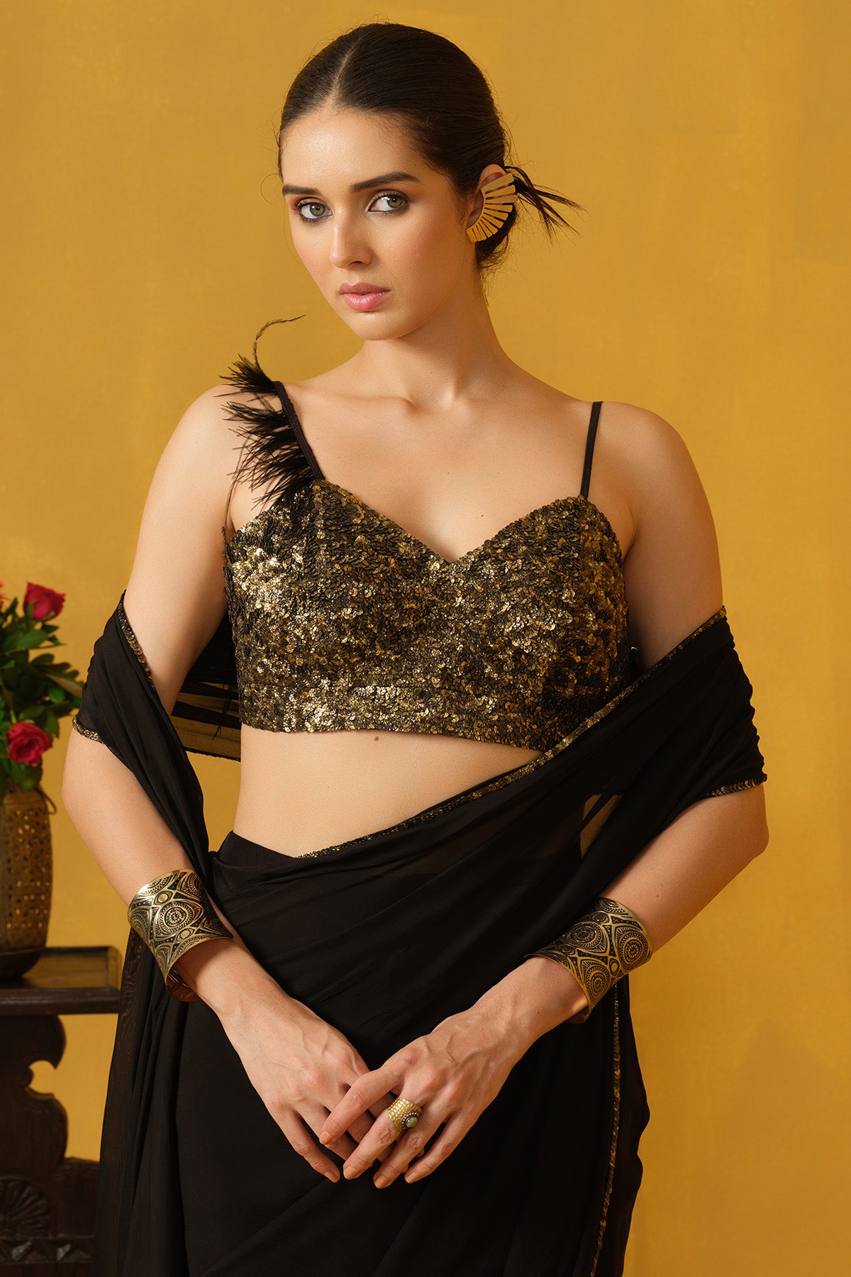 Black Metallic Sequins Saree
