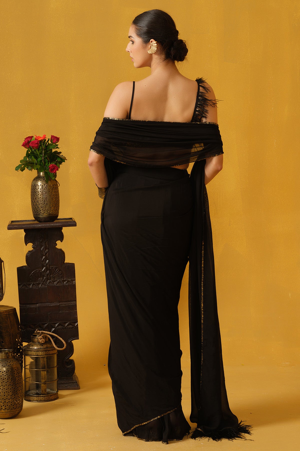 Black Metallic Sequins Saree