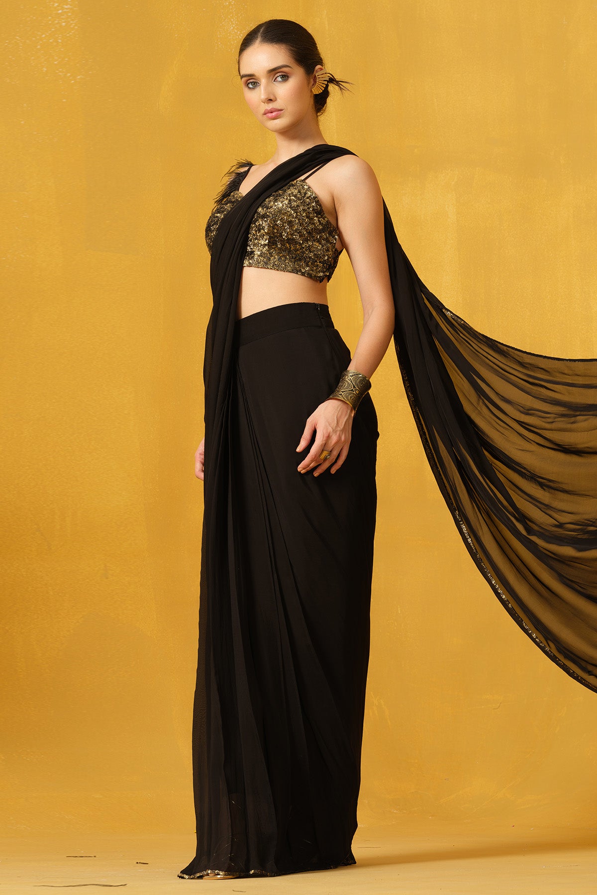 Black Metallic Sequins Saree