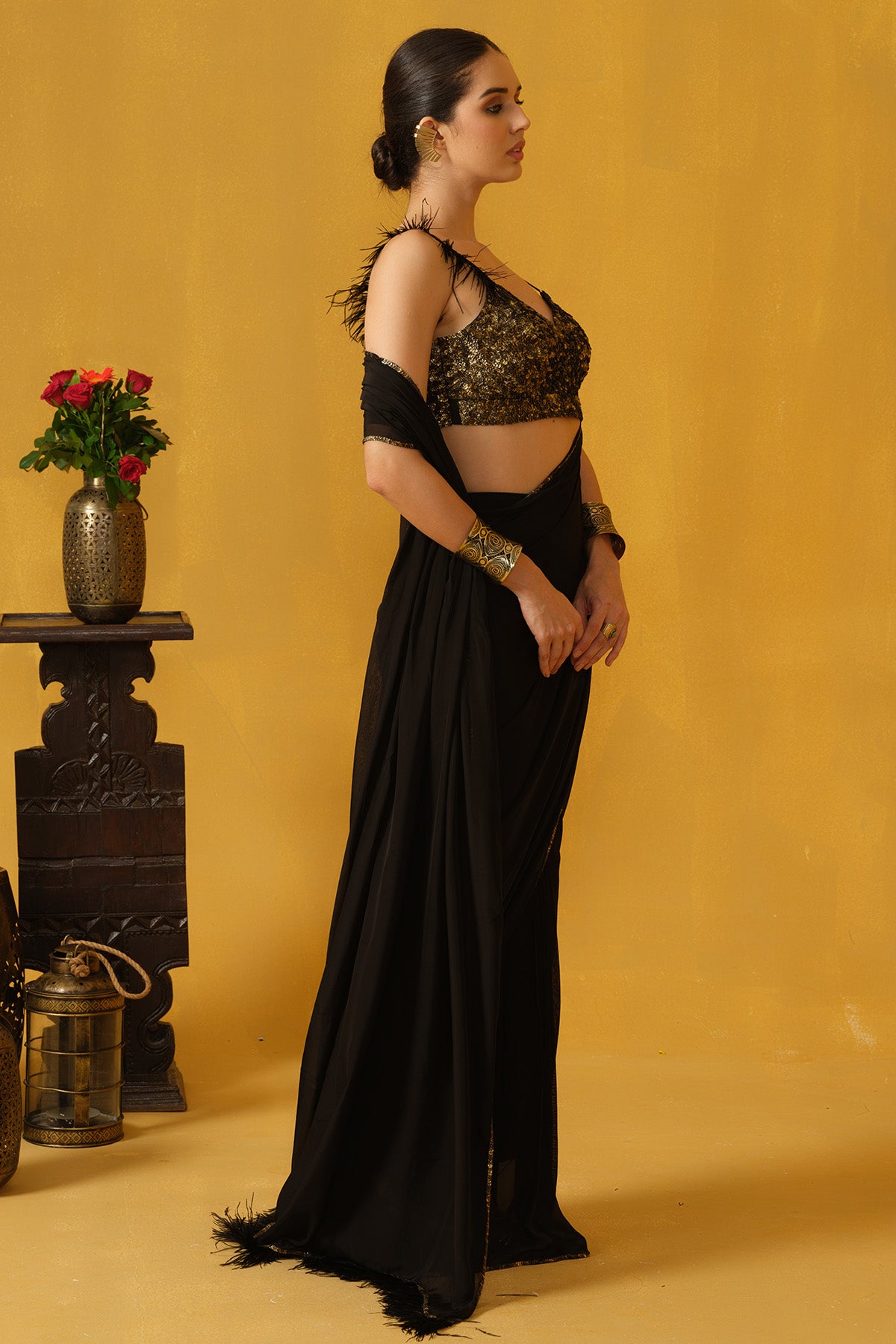 Black Metallic Sequins Saree