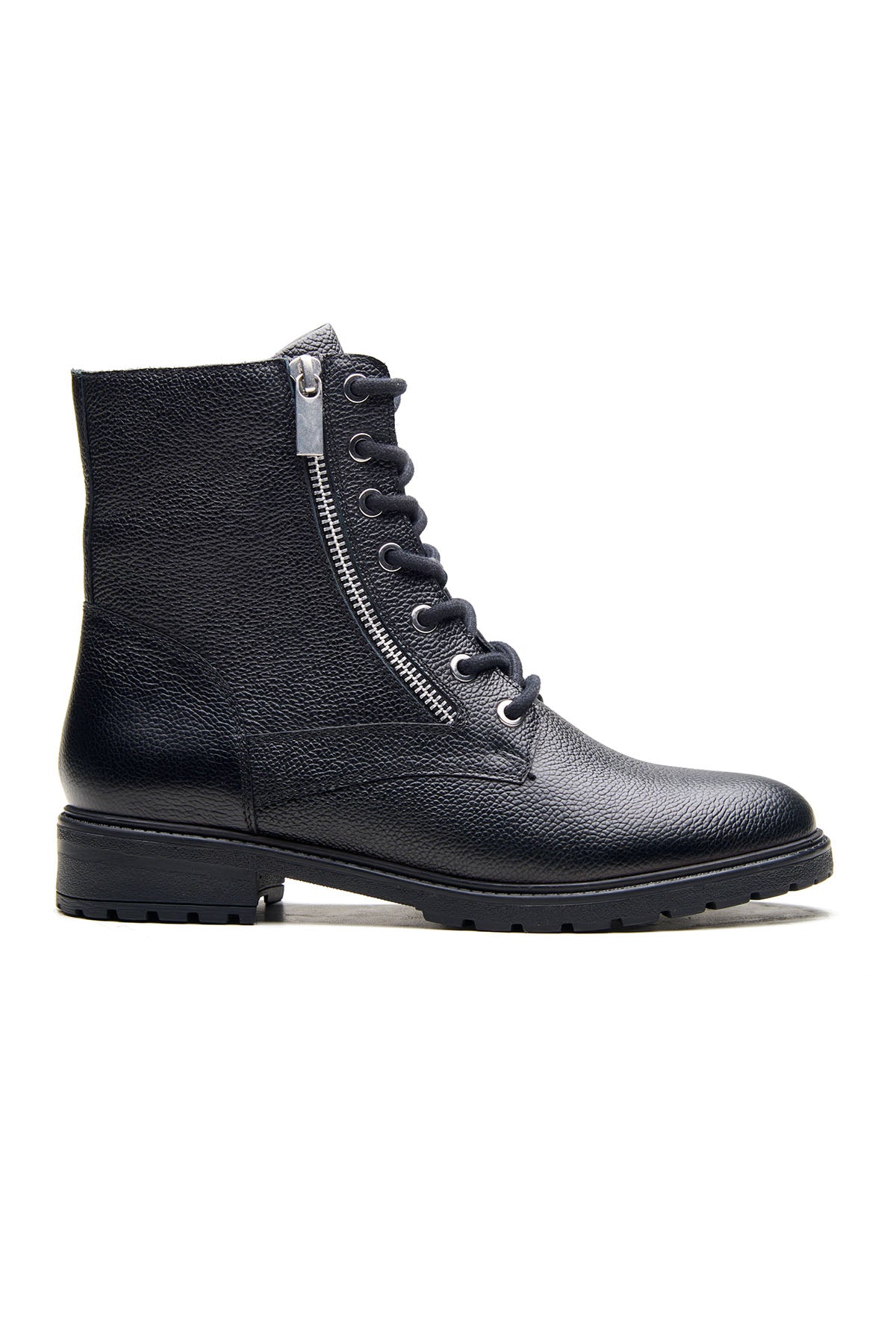Black Milled Leather Ankle Boots