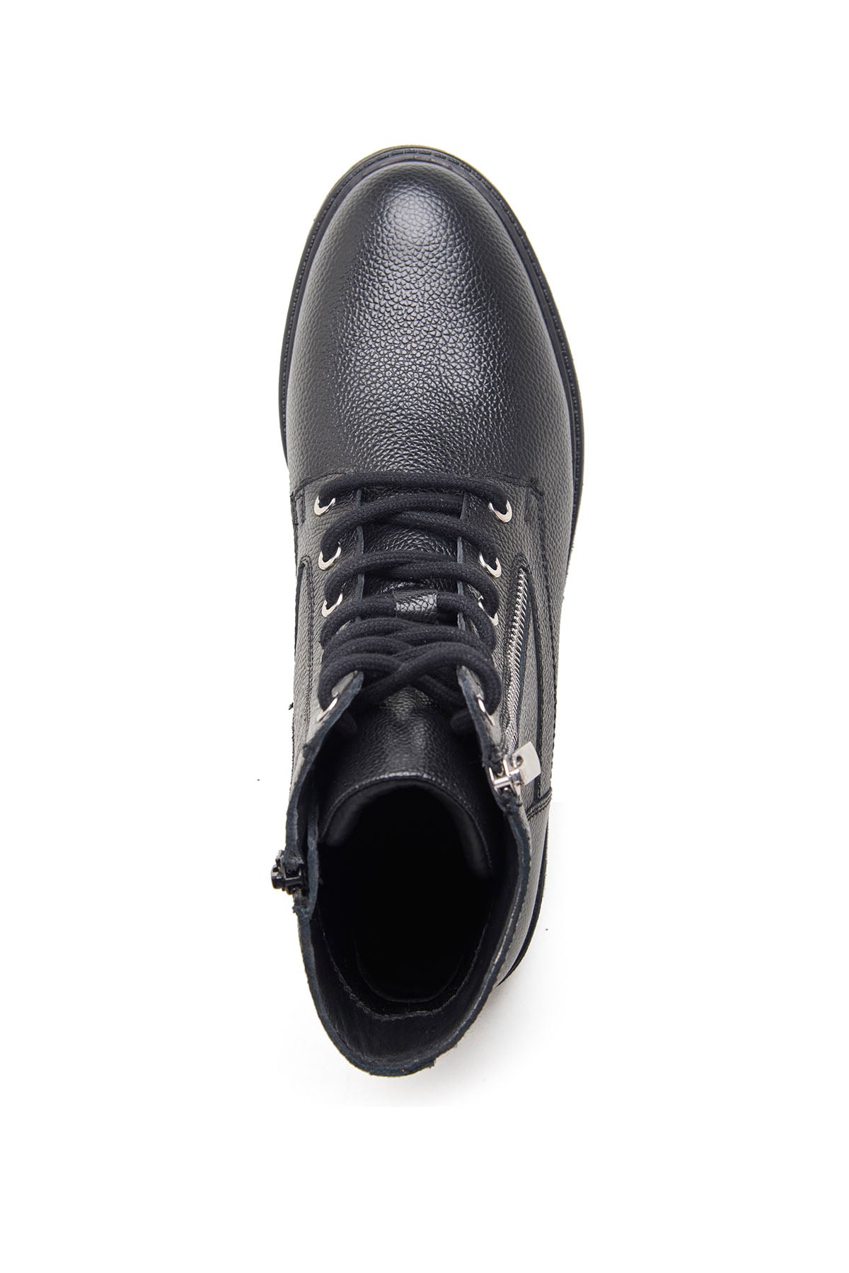 Black Milled Leather Ankle Boots