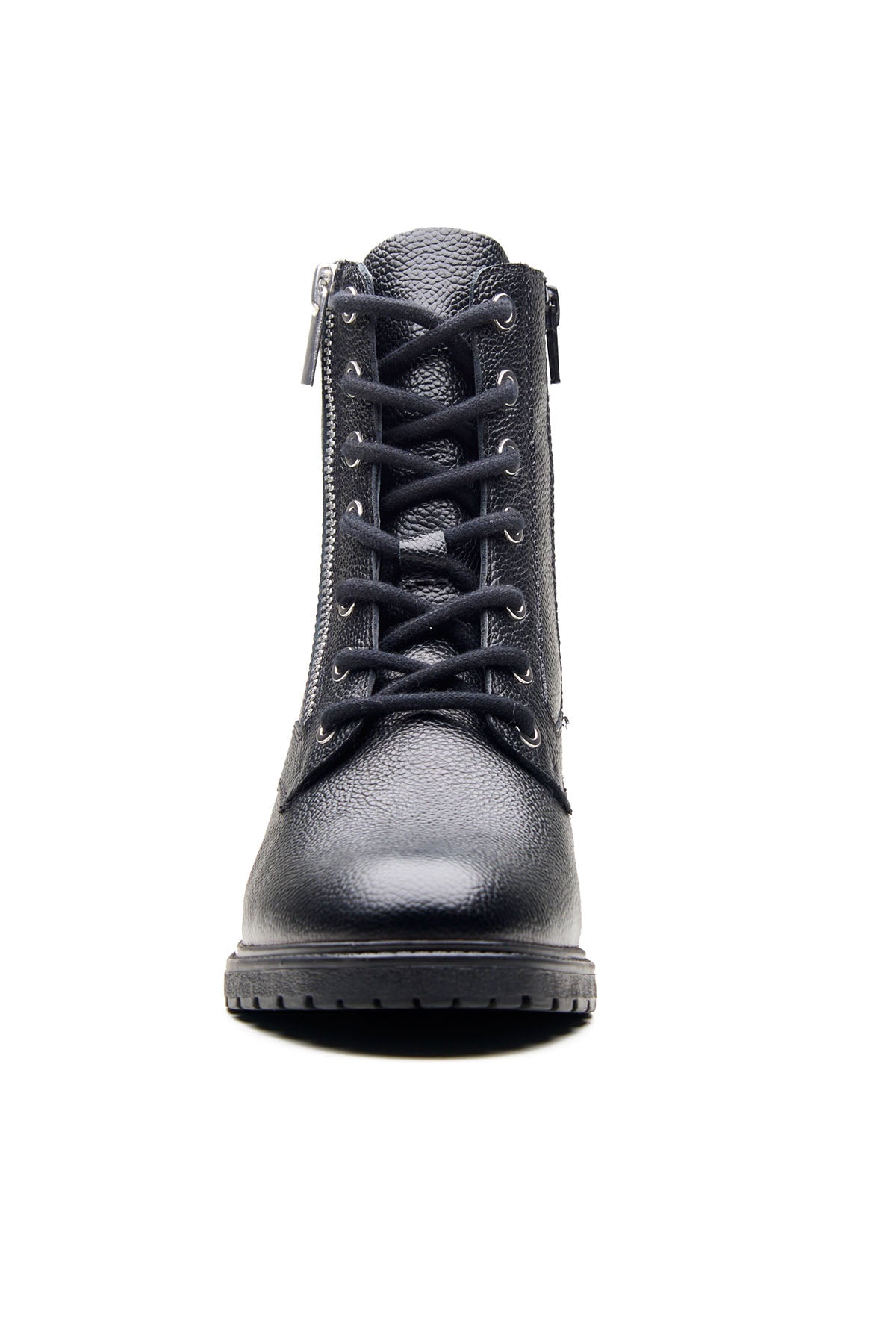 Black Milled Leather Ankle Boots