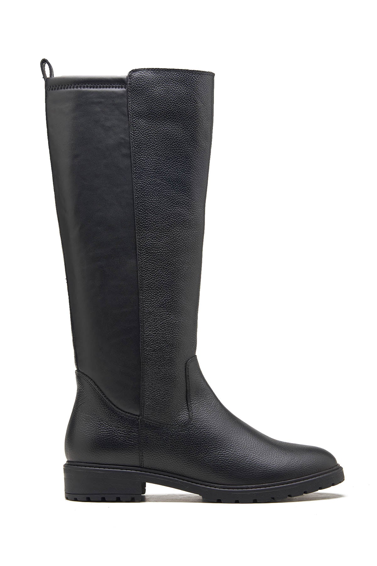 Black Milled Leather Long Boots